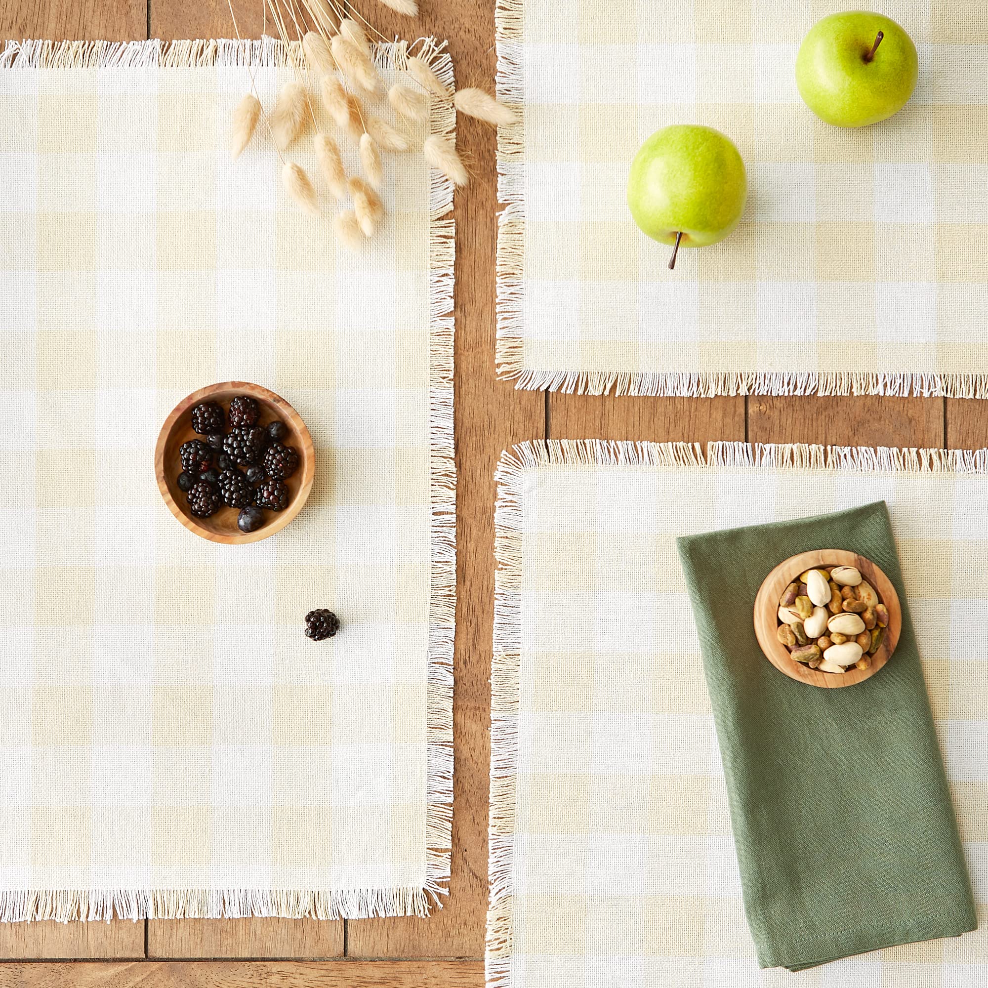 Dii Heavyweight Fringed Check Tabletop Collection, Placemat Set, 13X19, Natural, 6 Piece