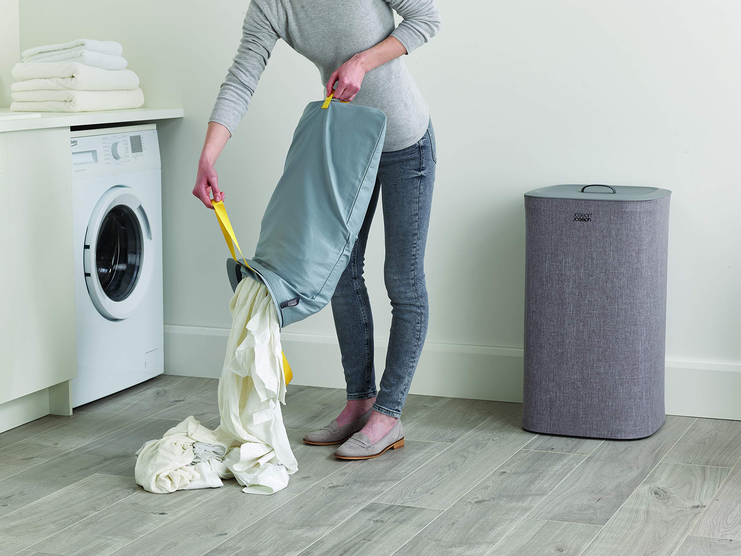 Joseph Joseph Tota 60-liter Laundry Hamper Separation Basket with lid  2 Removable Washing Bags with Handles- grey