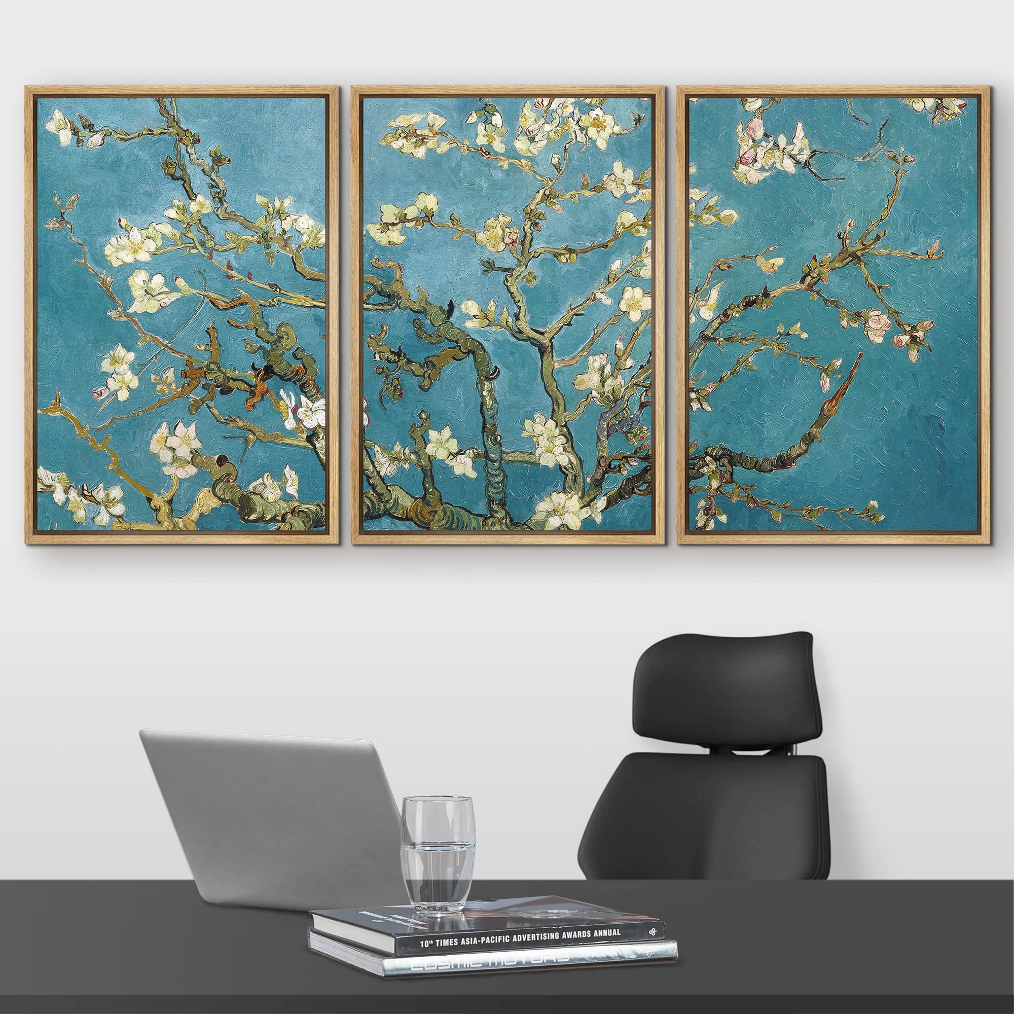 Wall26 Framed Canvas Print Wall Art Set Almond Blossoms By Vincent Van Gogh Nature Wilderness Illustrations Fine Art Relax/Calm