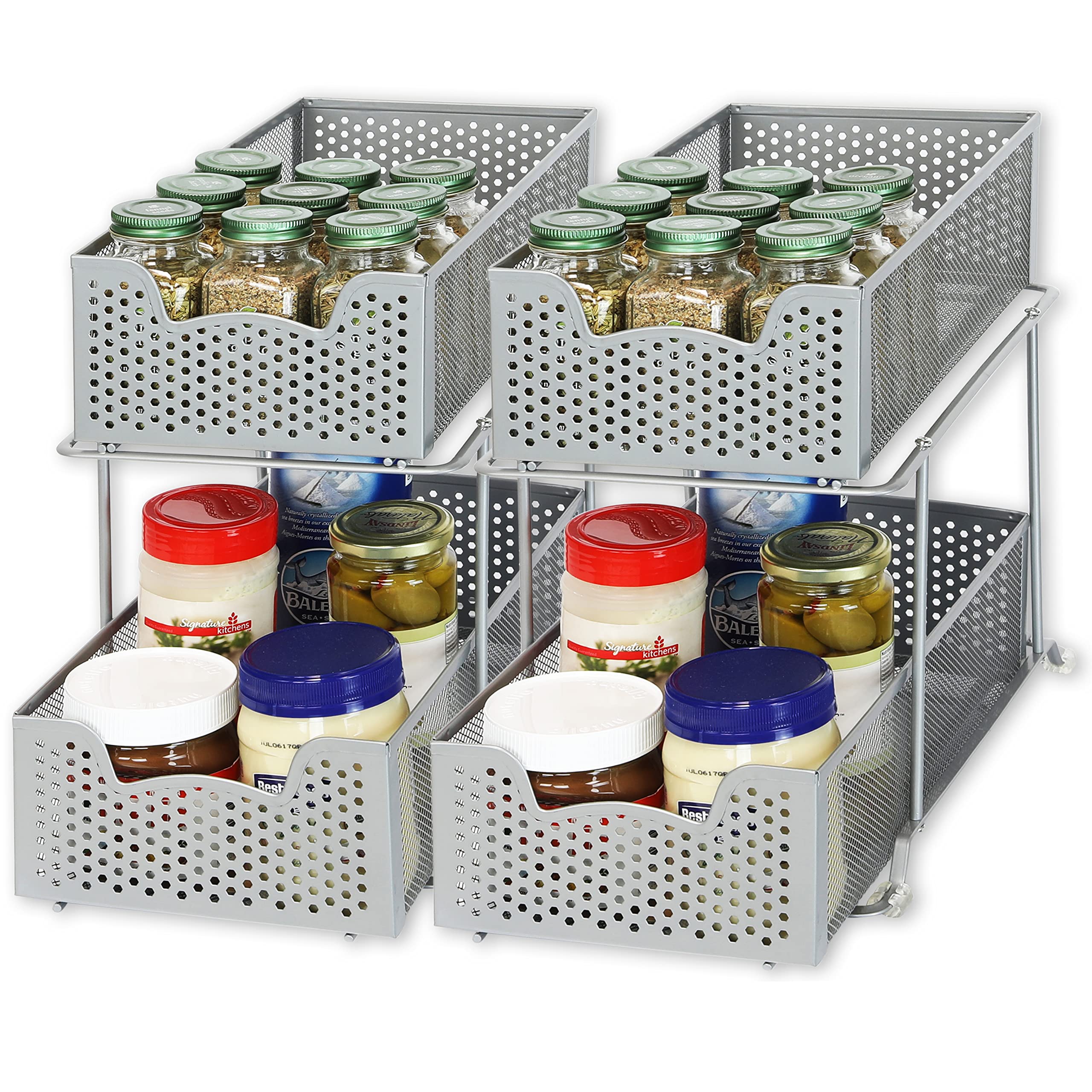 2 Pack - Simplehouseware Cabinet 2 Tier Perforated Basket Drawer, Grey