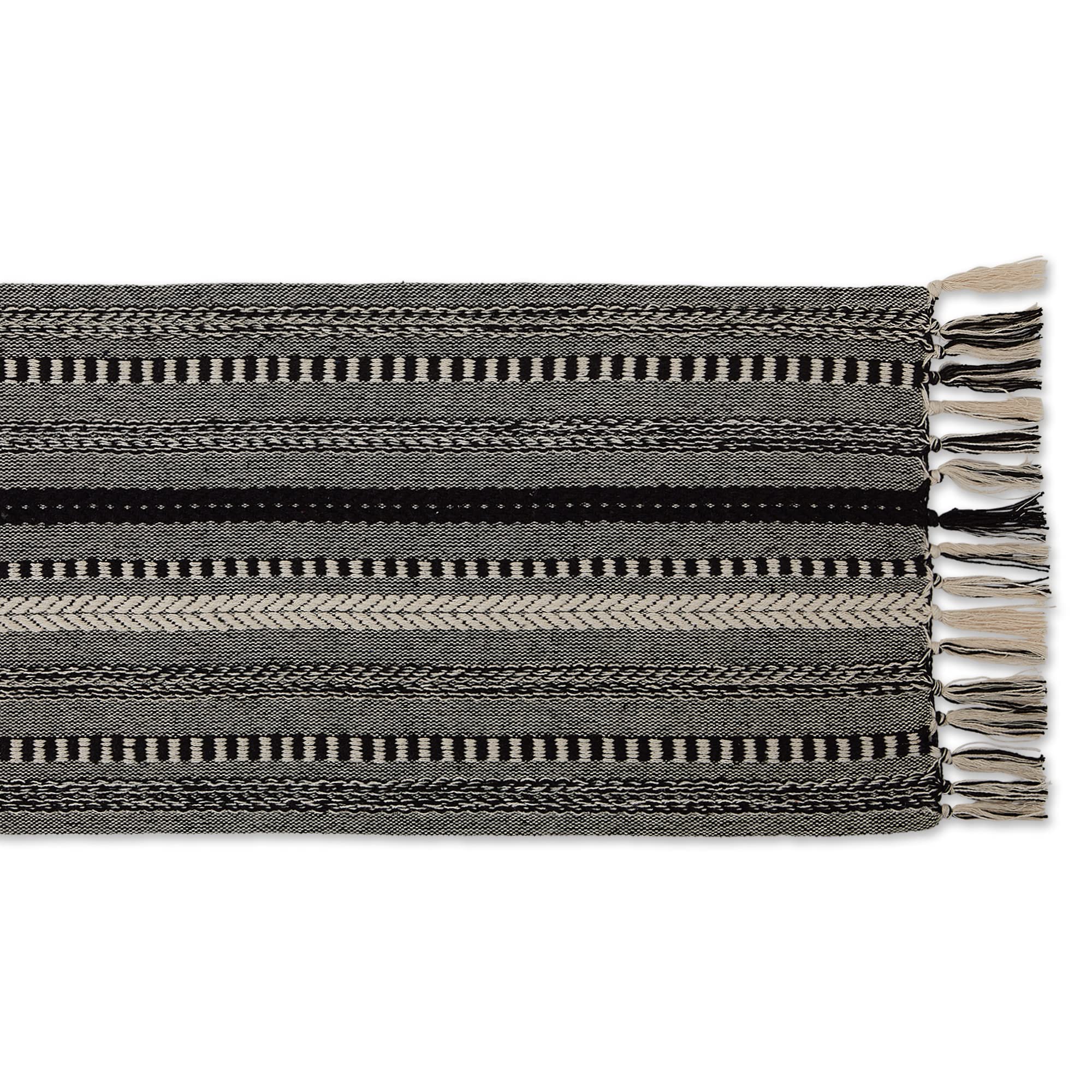 Dii Farmhouse Braided Stripe Table Runner Collection, 15X72 (15X77, Fringe Included), Black