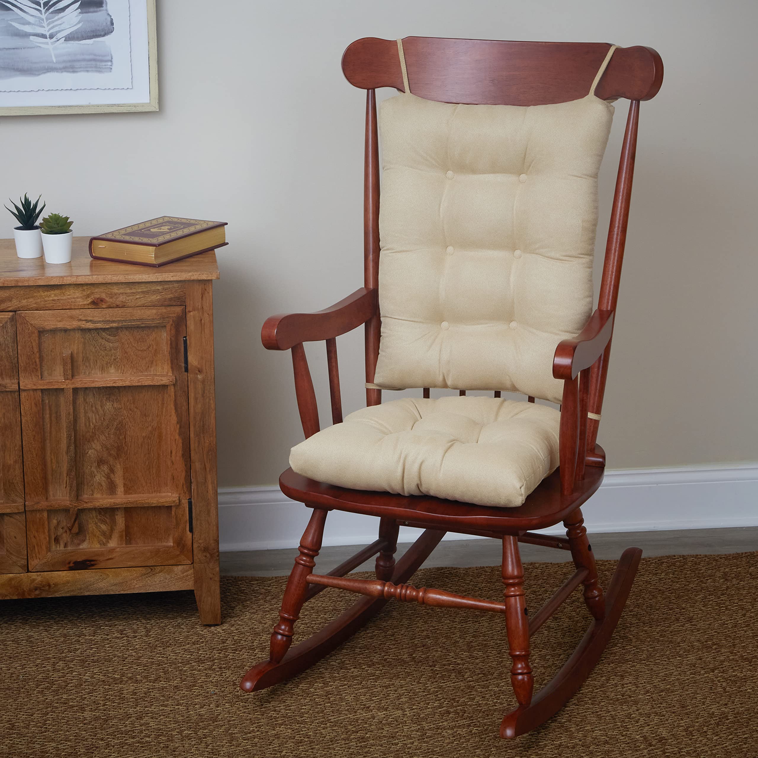 Klear Vu Omega Non-Slip Rocking Chair Cushion, Assembled In Usa, Thick Tufted Design, Includes Seat Pad & Back Pillow With Ties,