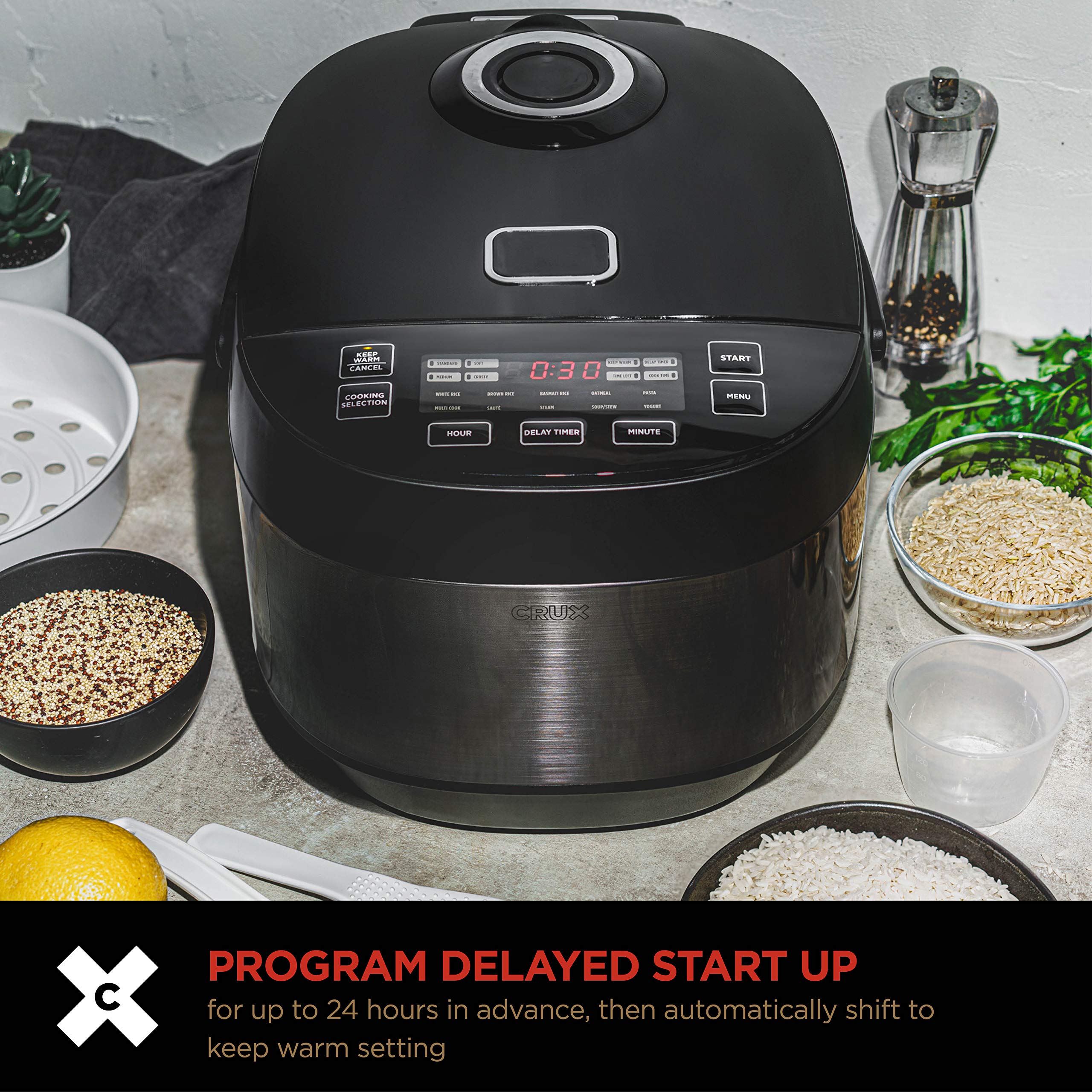Crux 20 Cup Induction Rice Cooker, Multi-Cooker, Food Steamer, Slow Cooker, Stewpot, Easy One-Pot Healthy Meals, Dishwasher Safe