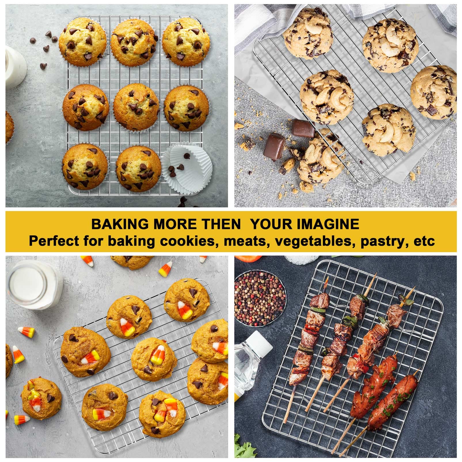 P&P Chef Mini Grid Baking Racks Pack Of 2, Stainless Steel Cooking Rack For Roasting Drying Grilling, 8.75'' X 6.25'' X 0.75'',