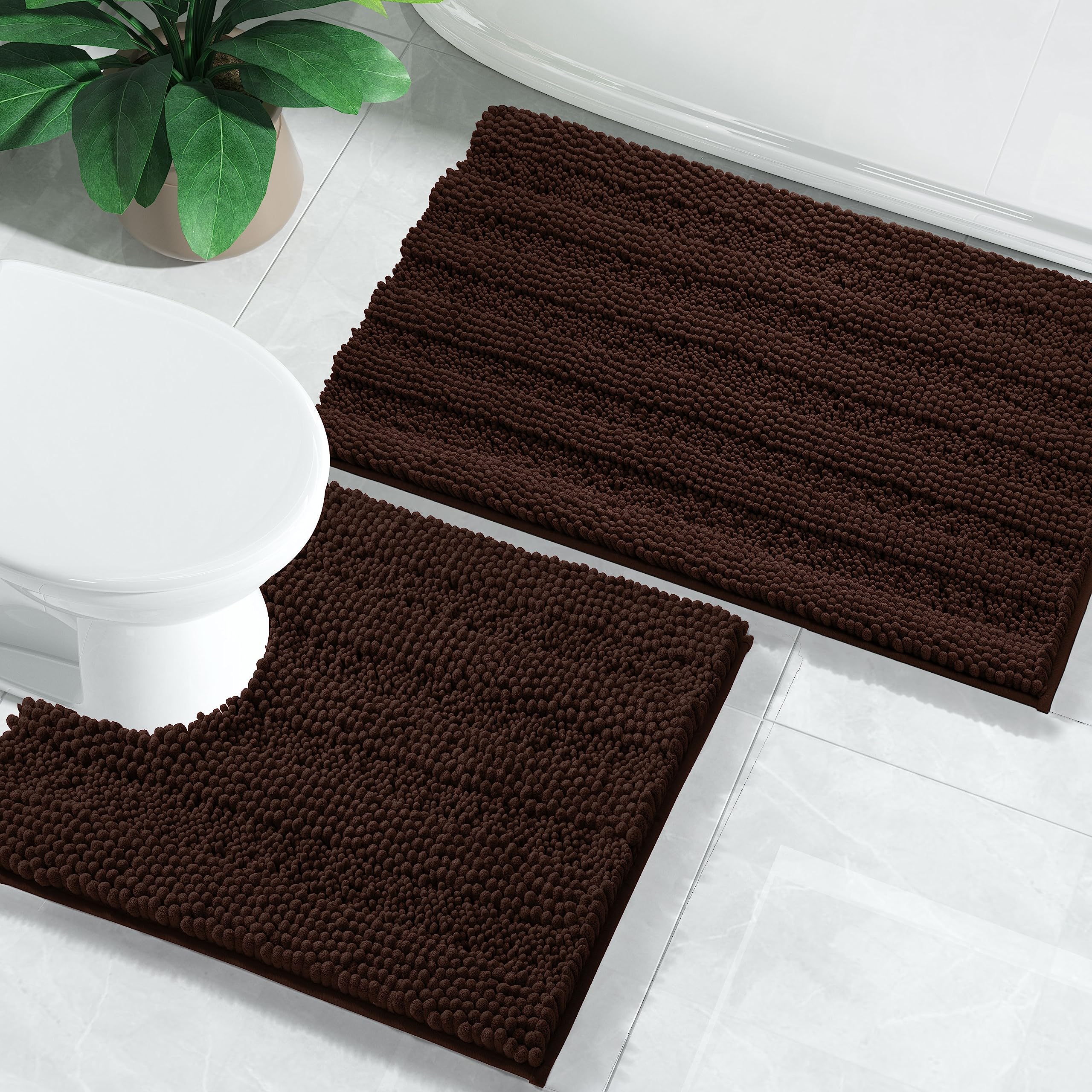 Yimobra Washable Bathroom Rugs Sets 2 Piece, Non Slip And Absorbent Toilet Mat, Quick Dry, Luxury Microfiber Chenille Plush Fluf