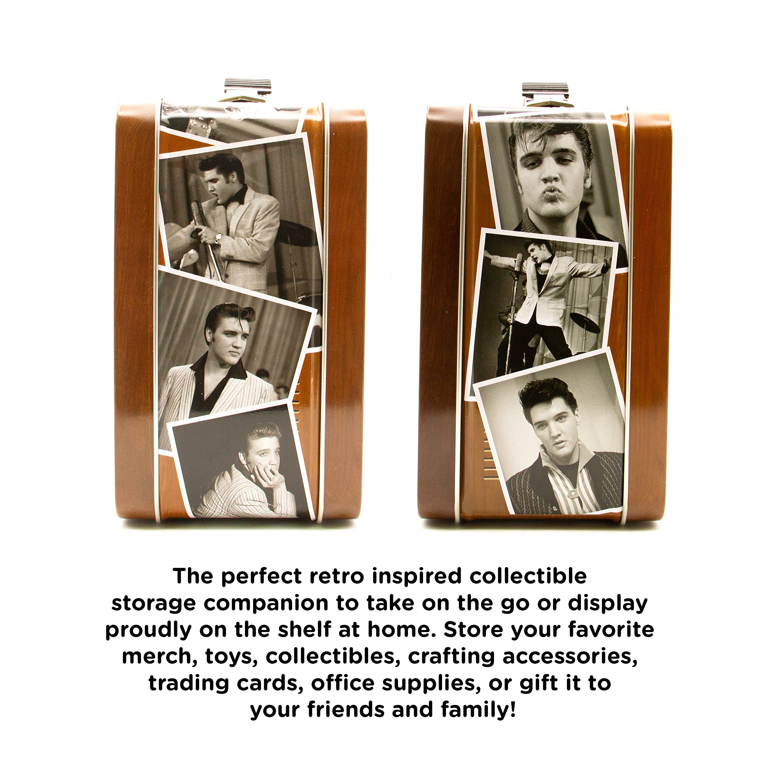 Aquarius Elvis Tv Fun Box - Sturdy Tin Storage Box With Plastic Handle & Embossed Front Cover - Officially Licensed Elvis Mercha