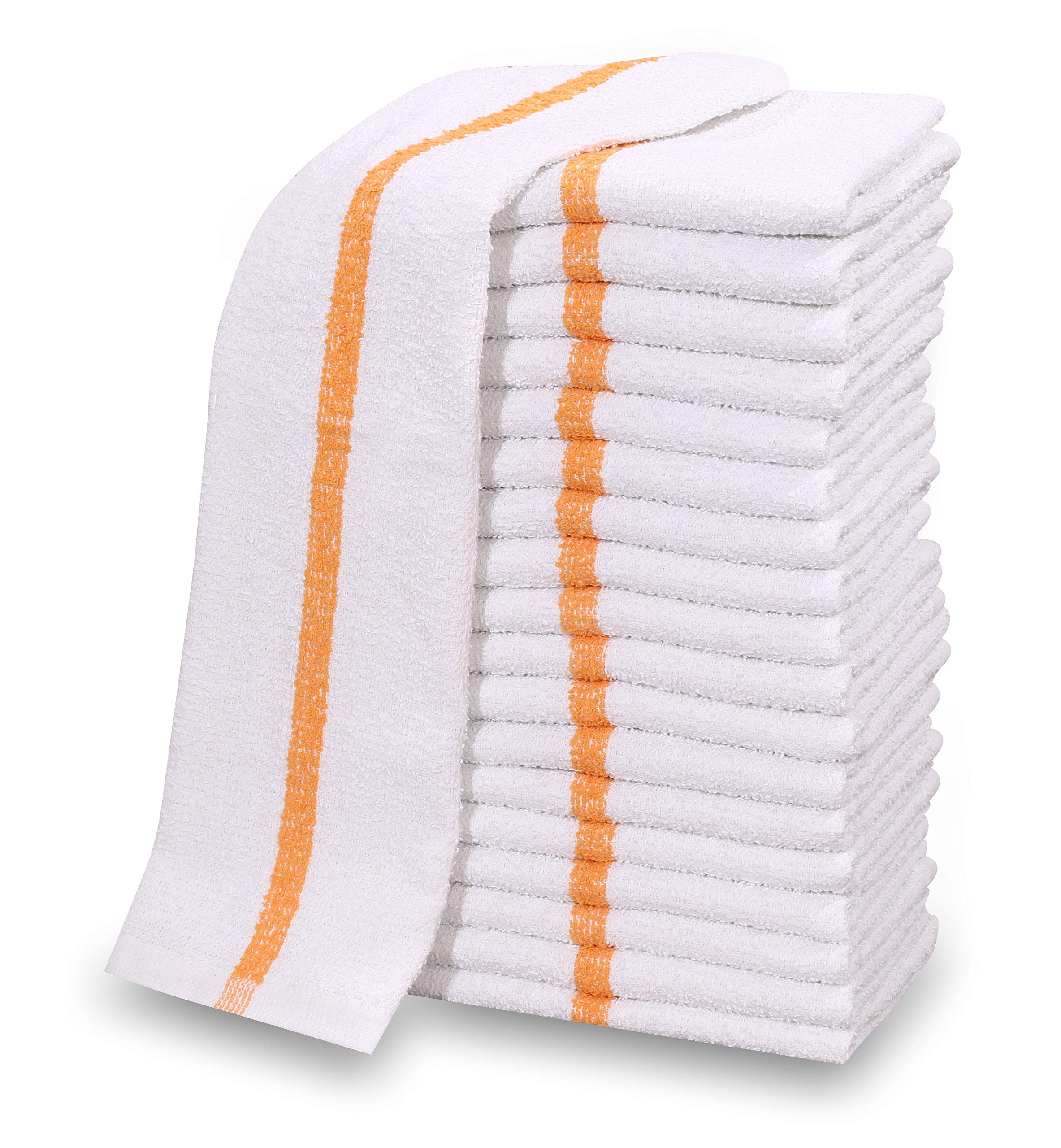 12 Pc New Cotton Blend White Restaurant Bar Mops Kitchen Towels (1 Dozen ) (12, Gold Stripe)