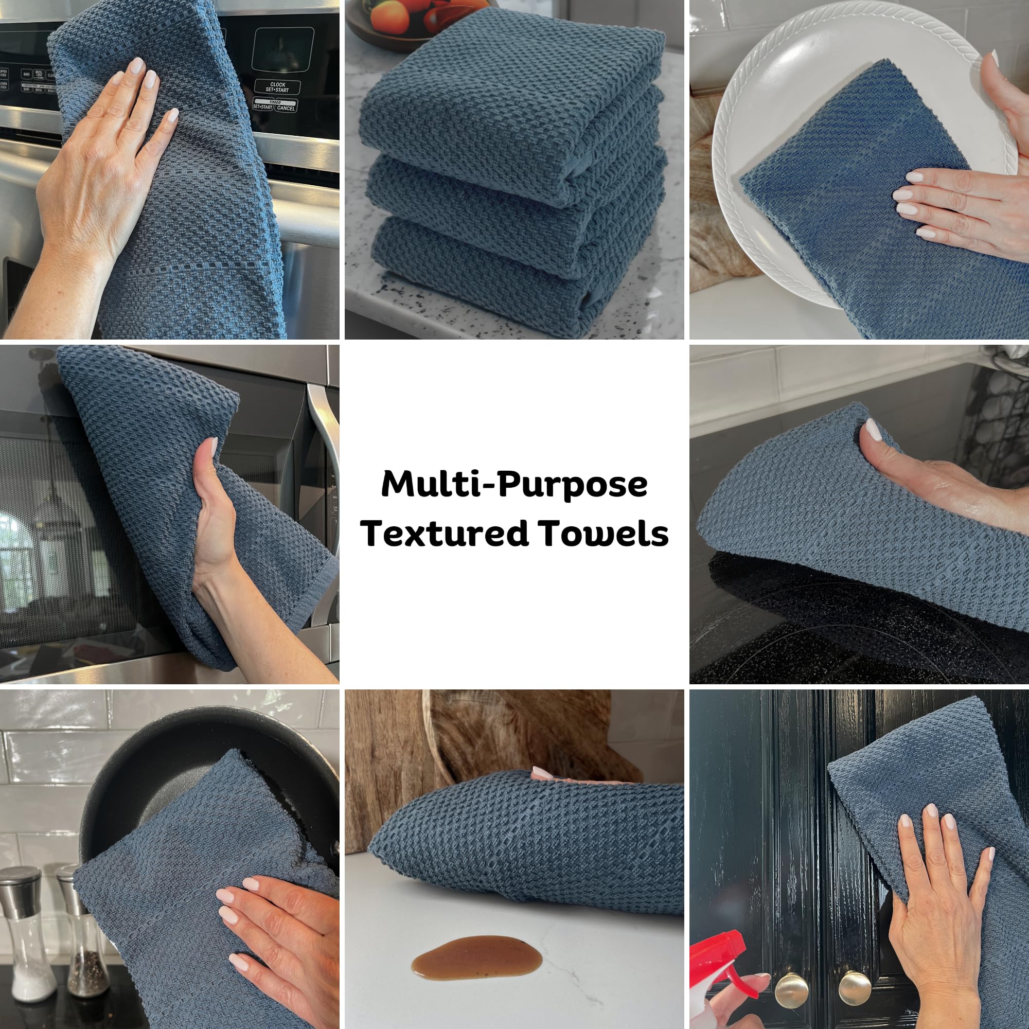 Teal Dark Blue Kitchen Dish Hand Towels 100% Cotton Cloth Soft Cleaning Drying Absorbent Terry: Set Of 3 Multipurpose For Everyd