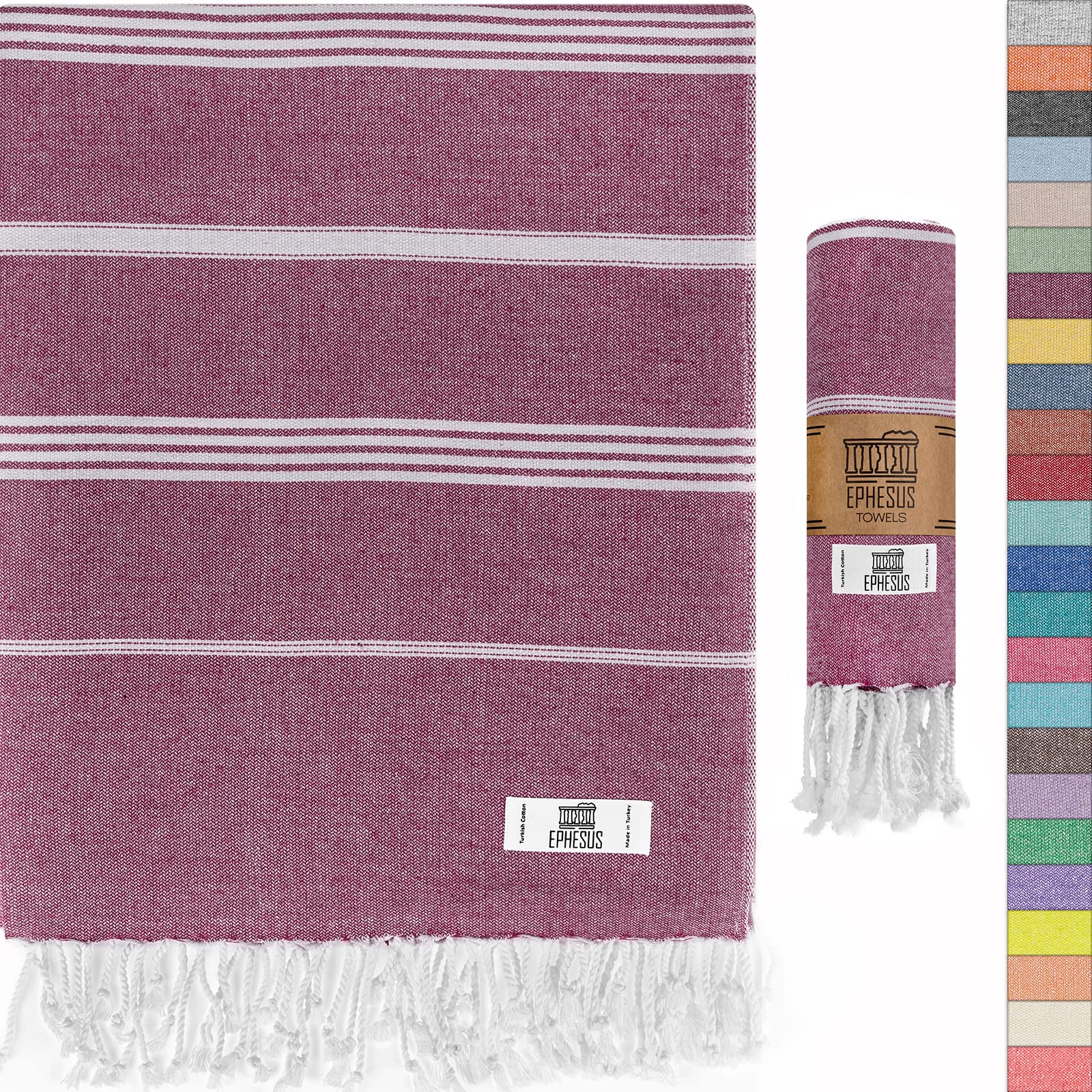 Ephesus Towels Turkish Beach Towel - Turkish Cotton - 39X71 Inch Oversized - Turkish Towel For Beach, Bath, Pool, Gym, Yoga - Pr