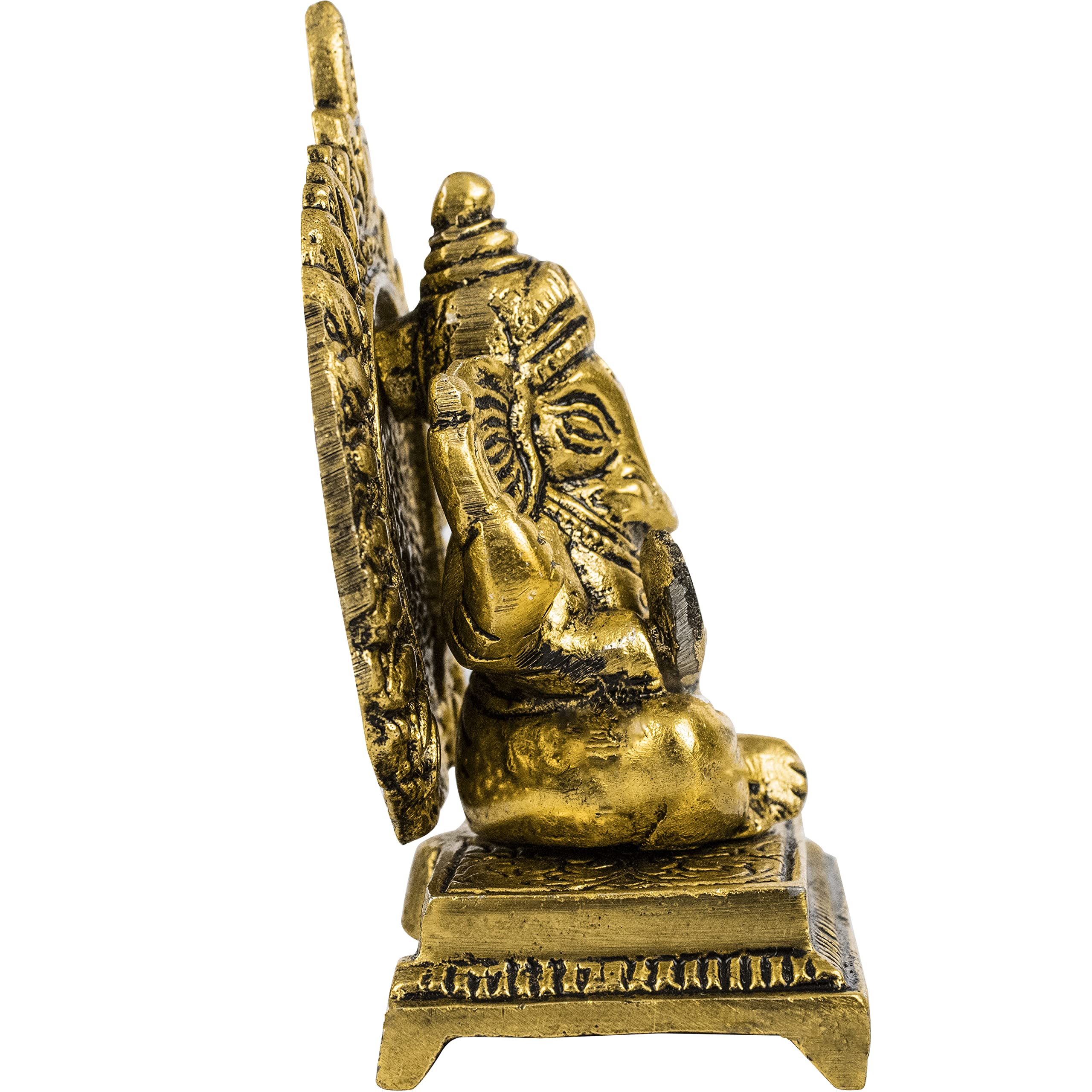 Spillbox Oxidised Gold Finished Sinhasan Ganesha Brass God Idol Statue Showpiece For Home Office Figurine Religious Pooja Gift L