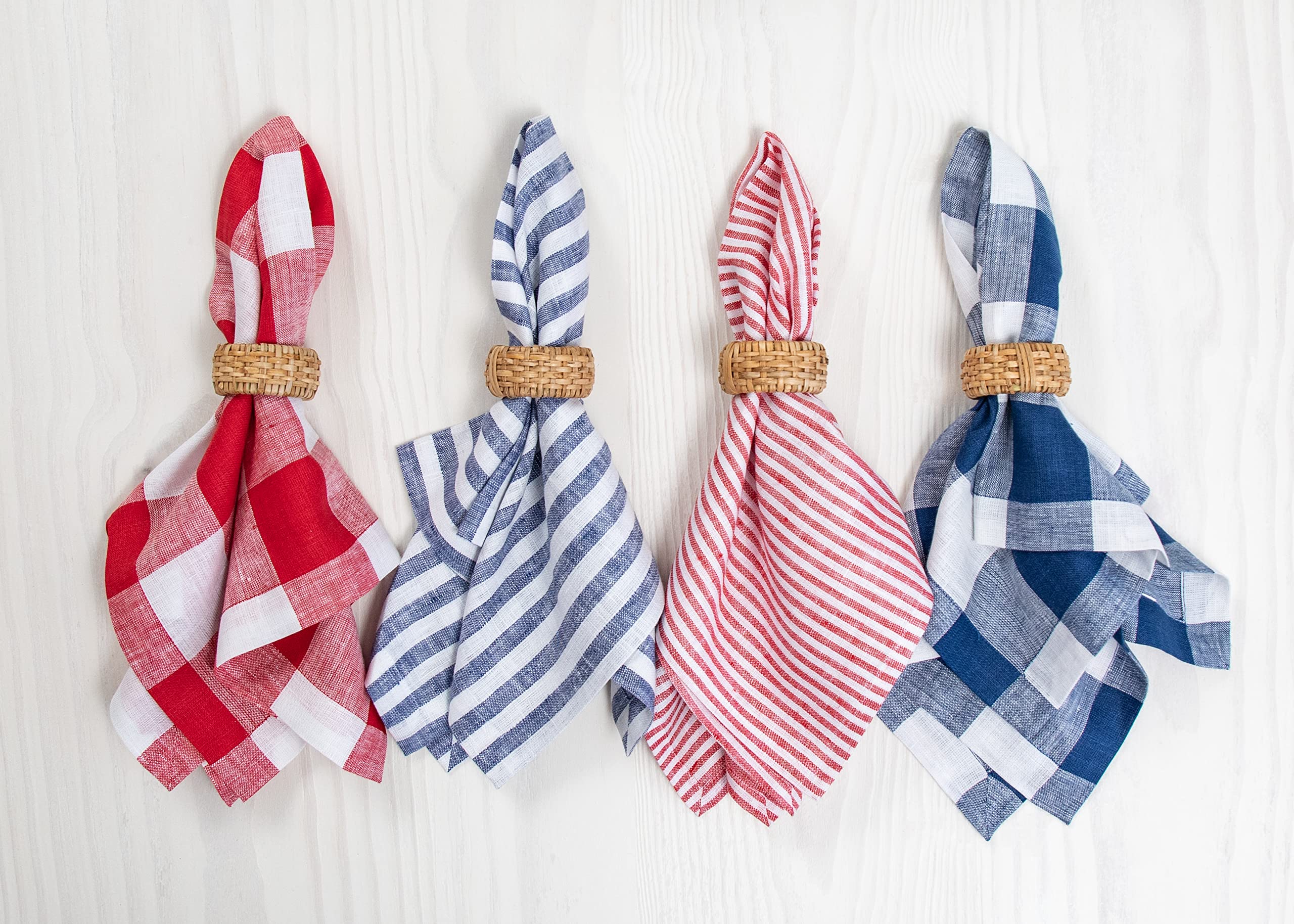 Solino Home Stripe Linen Dinner Napkins 20 X 20 Inch - 100% Pure Linen Red And White Cloth Napkins Set Of 4 For Spring - Narrow