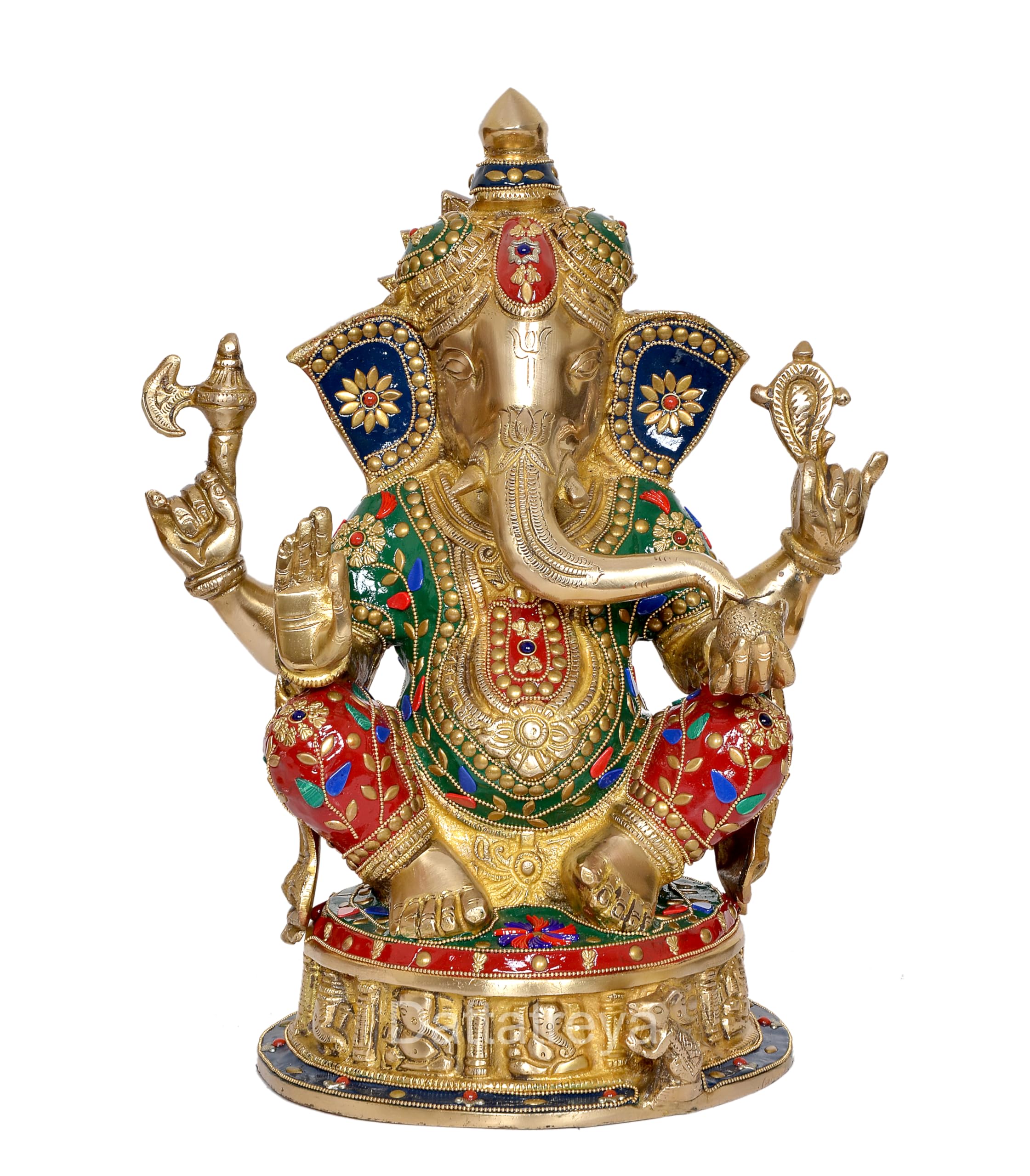 Dattatreya Brass Ganesh Statue - Handcrafted Lord Ganesha Idol For Home Decor And Pooja - Hindu God Ganapati Figurine (Height 14