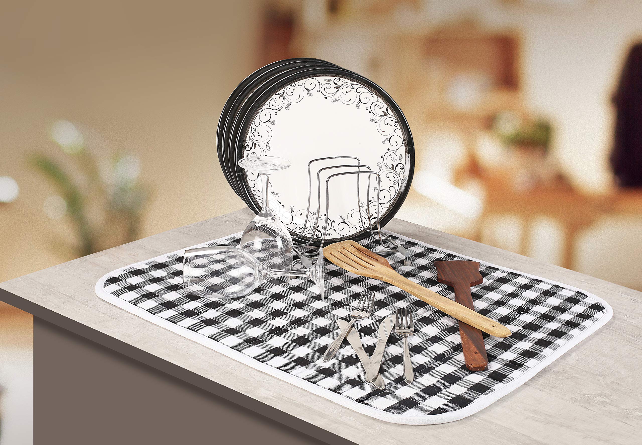 2-Piece Dish Drying Mat Set Extra Large 18''X24'' Buffalo Classic Check Plaid - Black,Dish Drying Mat,Buffalo Check Drying Mat,B