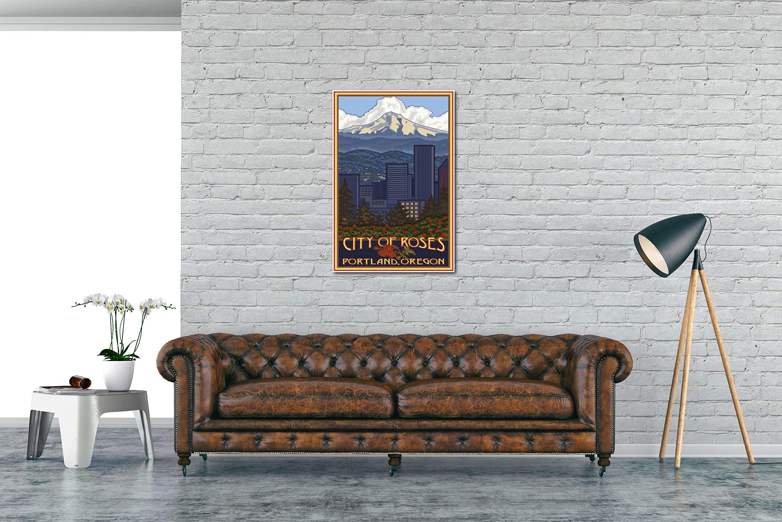 Portland Oregon Skyline Giclee Art Print Poster From Travel Artwork By Artist Paul A. Lanquist 24'' X 36''