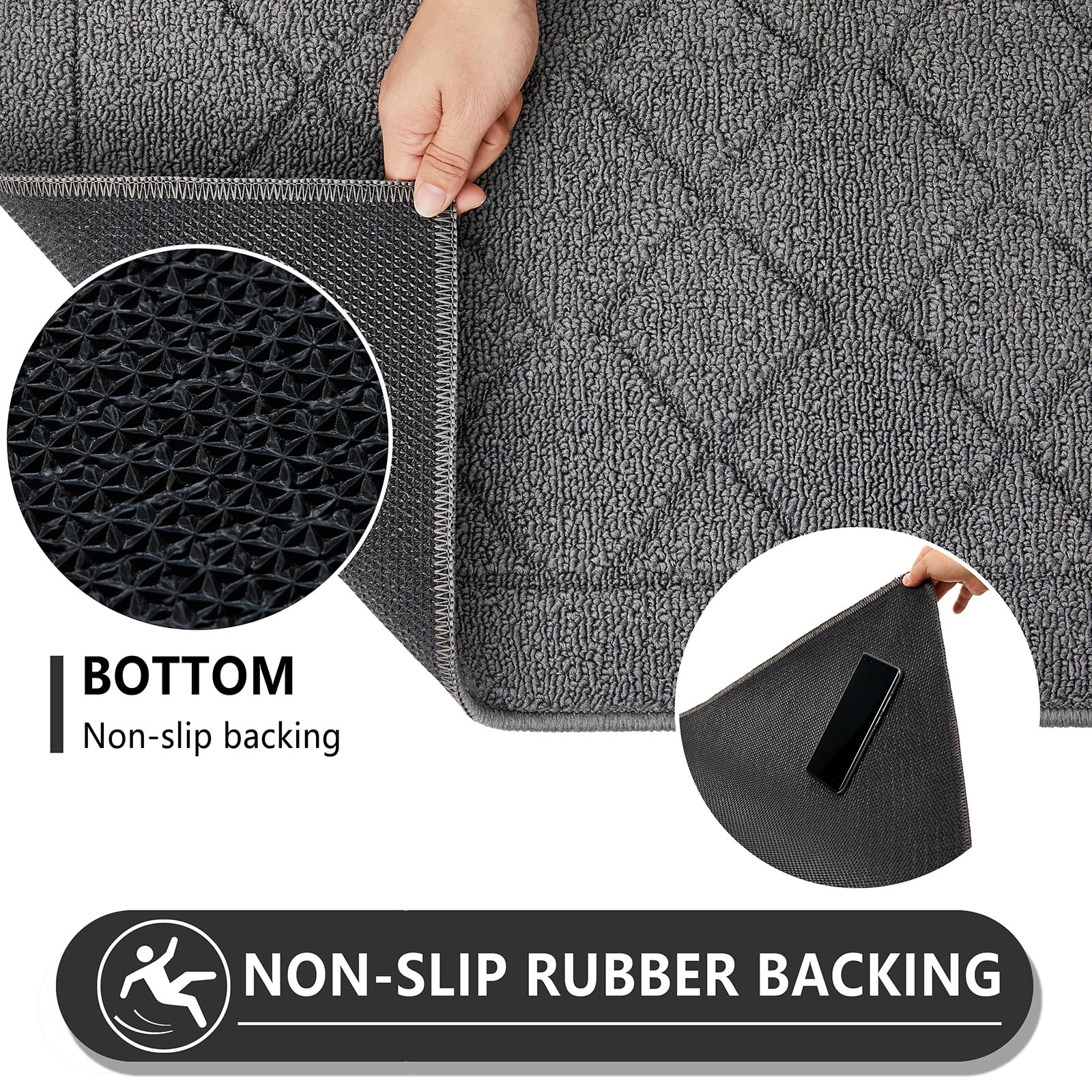 REFETONE Indoor Door Mat  Front Back Door Rug  24x36  Non-Slip Absorbent Resist Dirt Entry Mat  Machine Washable Low-Profile Inside Floor Mats Doormat for Entryway  Dark Grey