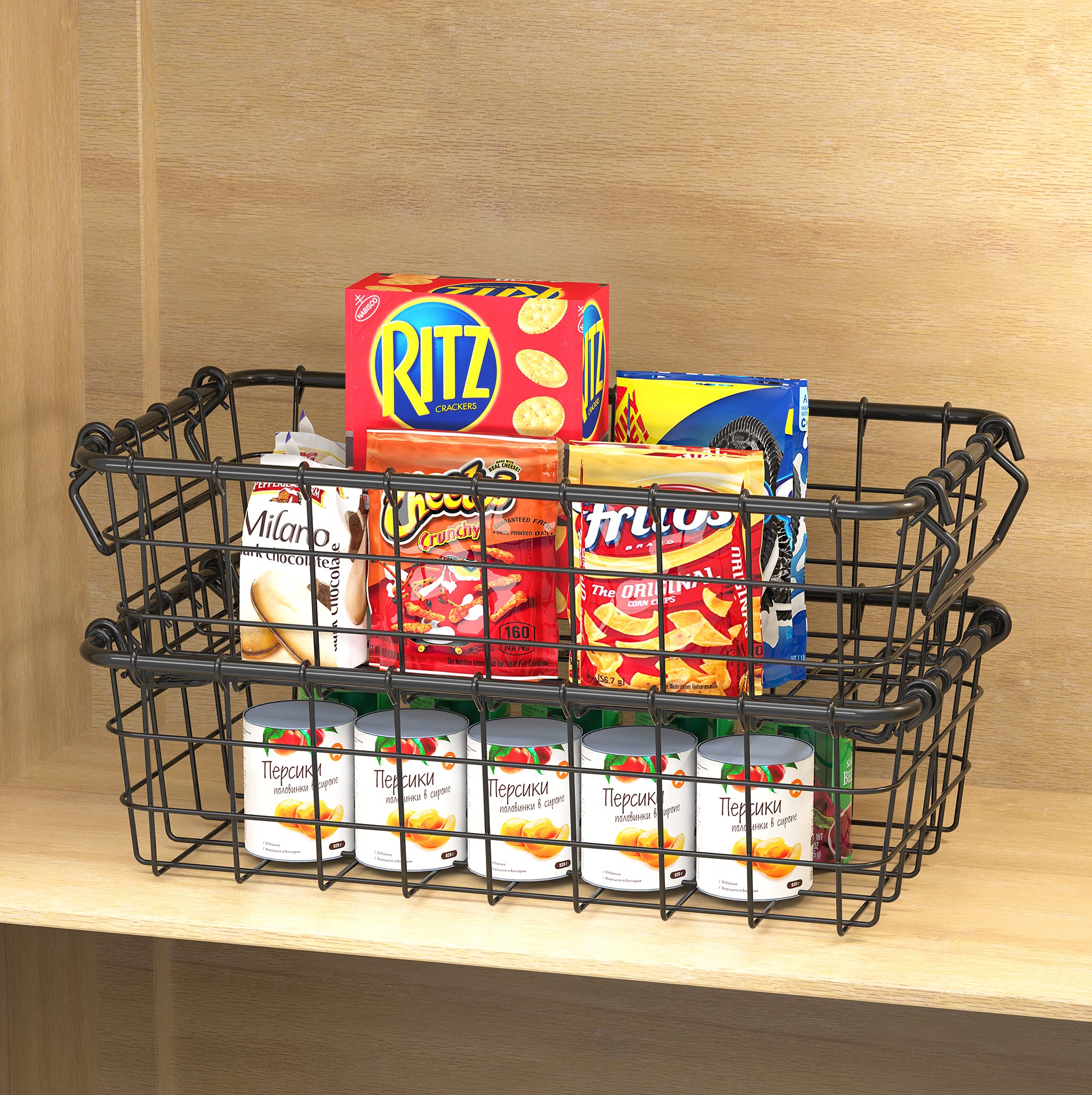 Simplehouseware 2 Pack Stackable Single Wire Basket, (8.9 X 15.5 X 4.3 In)
