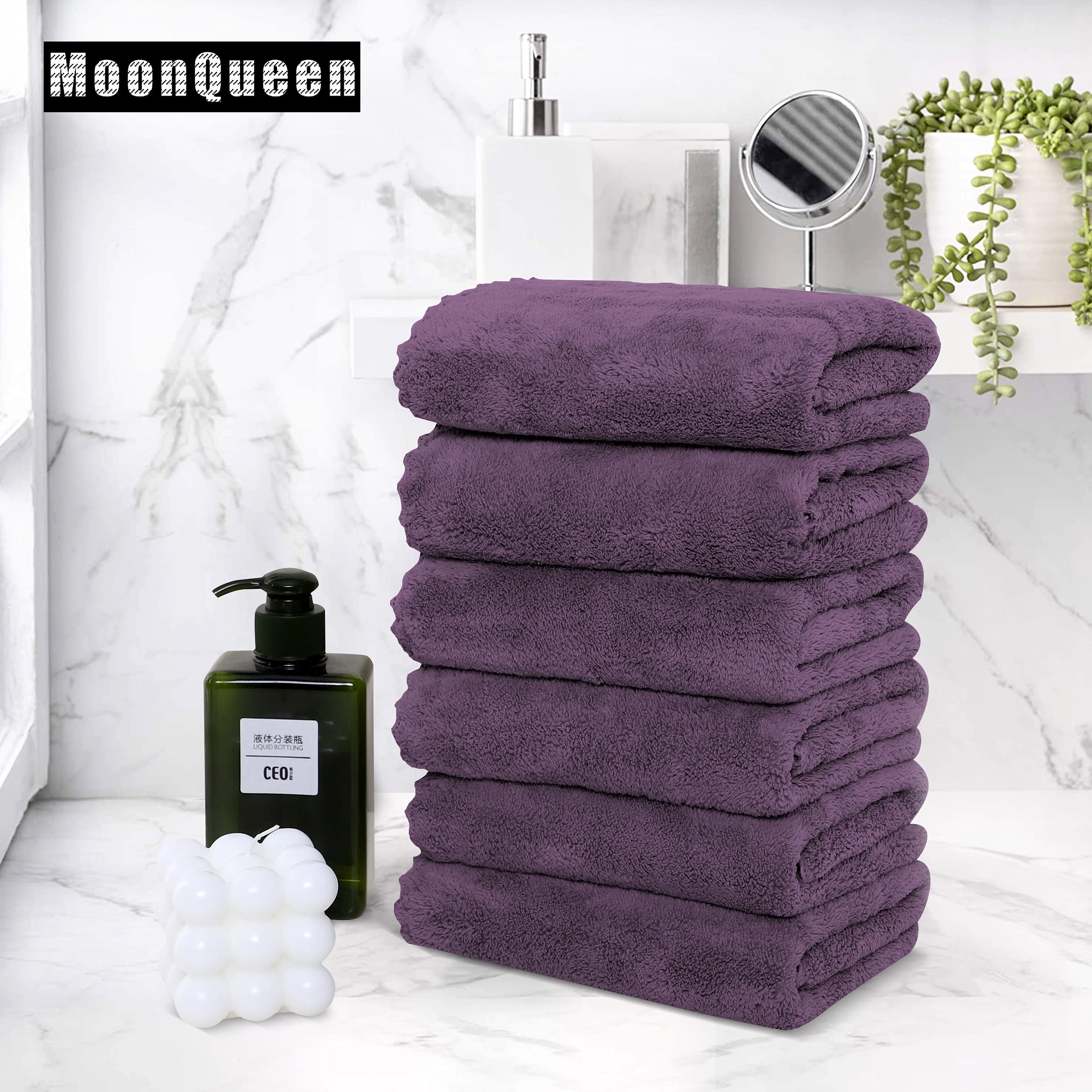 MOONQUEEN 6 Pack Premium Hand Towels - Quick Drying - Microfiber Coral Velvet Highly Absorbent Towels - Multipurpose Use as Hotel  Bathroom  Shower  Spa  Hand Towel 16 x 28 inches (Plum)
