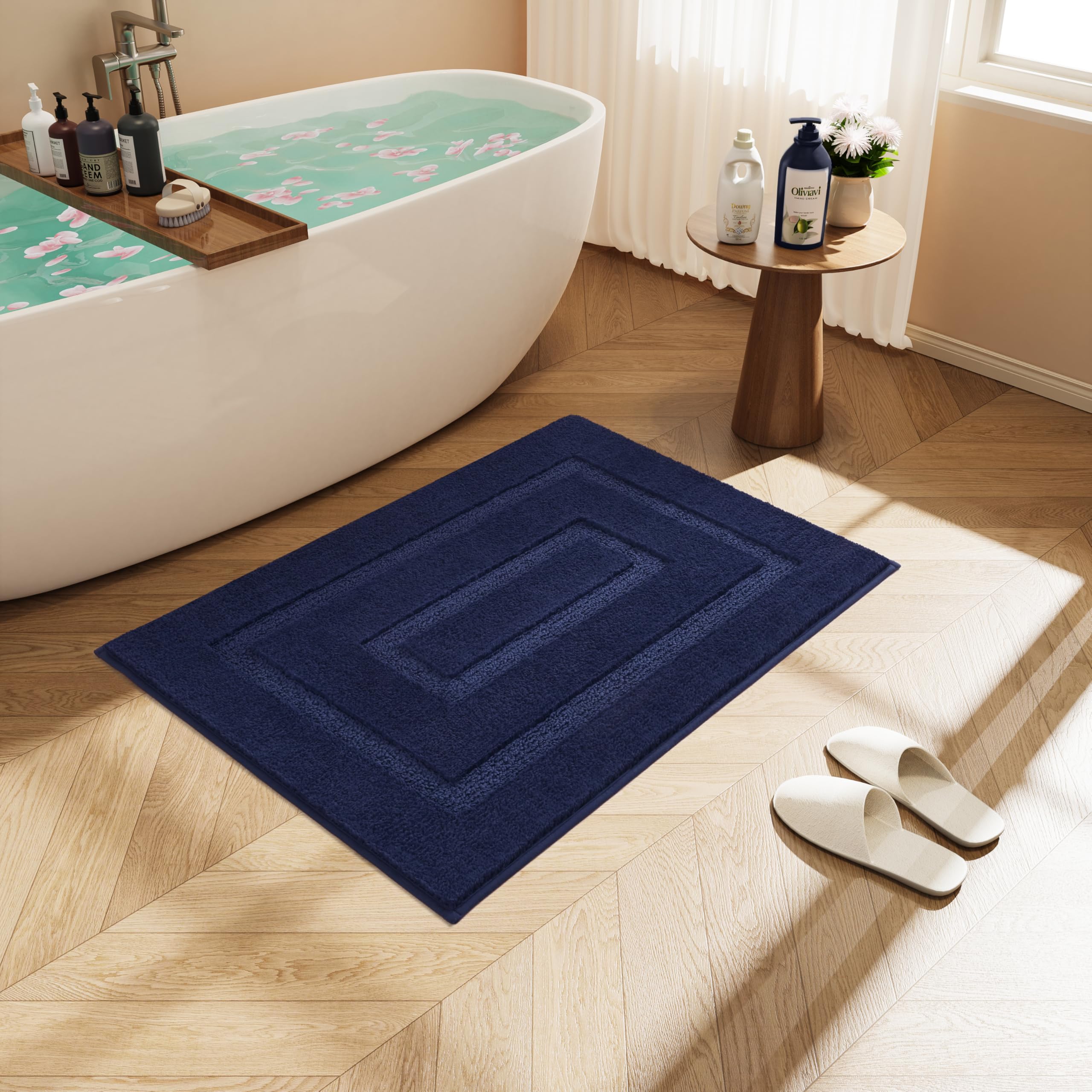 Homore Bathroom Runner Rug 24X36 Inch, Navy Blue Non Slip Bath Rug For Bathroom, Thick Soft And Absorbent Microfiber Bathroom Ma