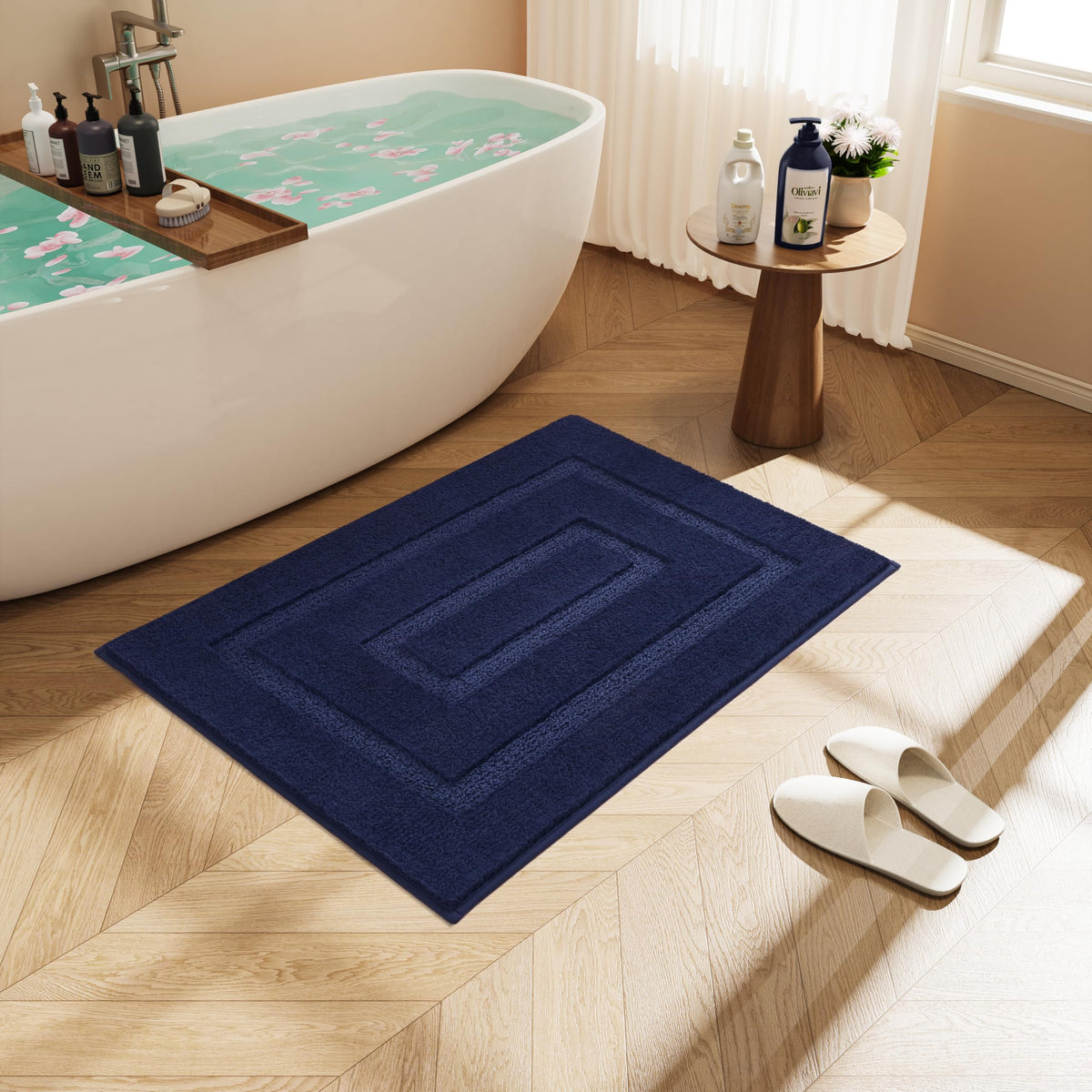 Homore Bathroom Runner Rug 24X36 Inch, Navy Blue Non Slip Bath Rug For Bathroom, Thick Soft And Absorbent Microfiber Bathroom Ma