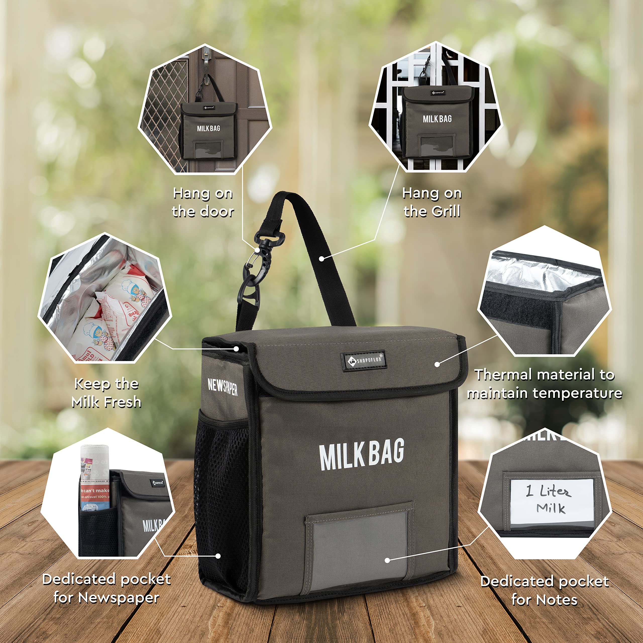 SHOPOFLUX Milk Bag for Door Hanging | Insulated and Waterproof Door Hanging Bag for Milk Sachets and Bottles Storage with Pocket