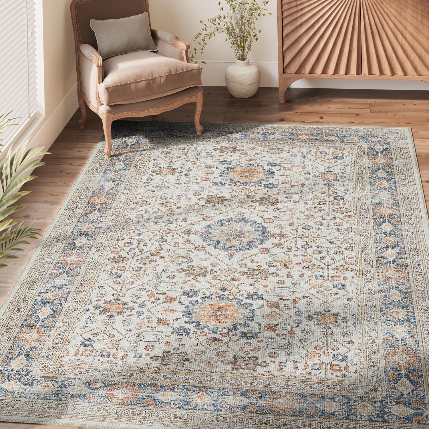 jinchan Fall Area Rug 6x9 Washable Rug Vintage Rug Distressed Orange Multi Floral Fall Kitchen Rug Print Floor Cover Indoor Mat 