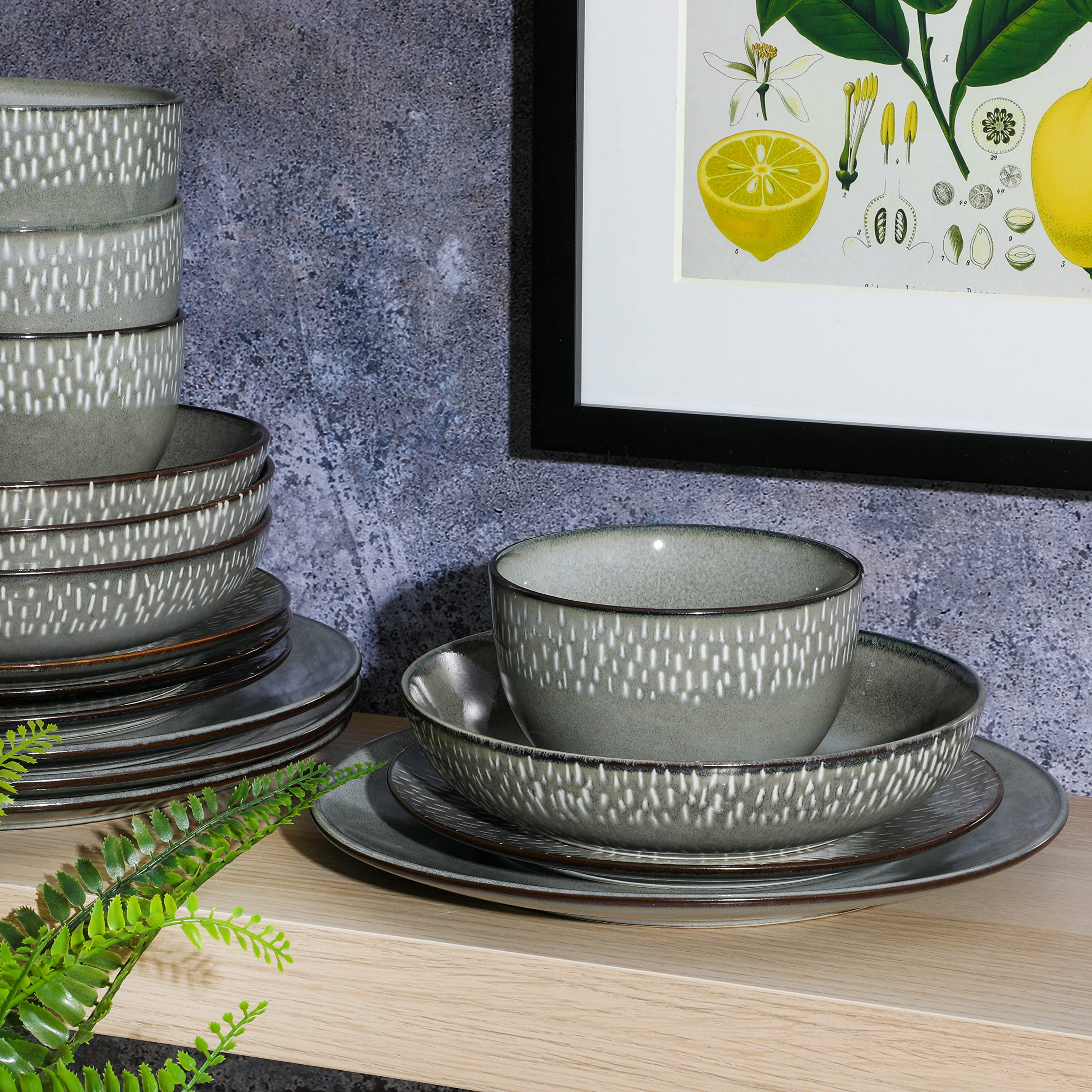 Gibson Elite Matisse Double Bowl Dinnerware Set, Service for 4 (16pcs), Green