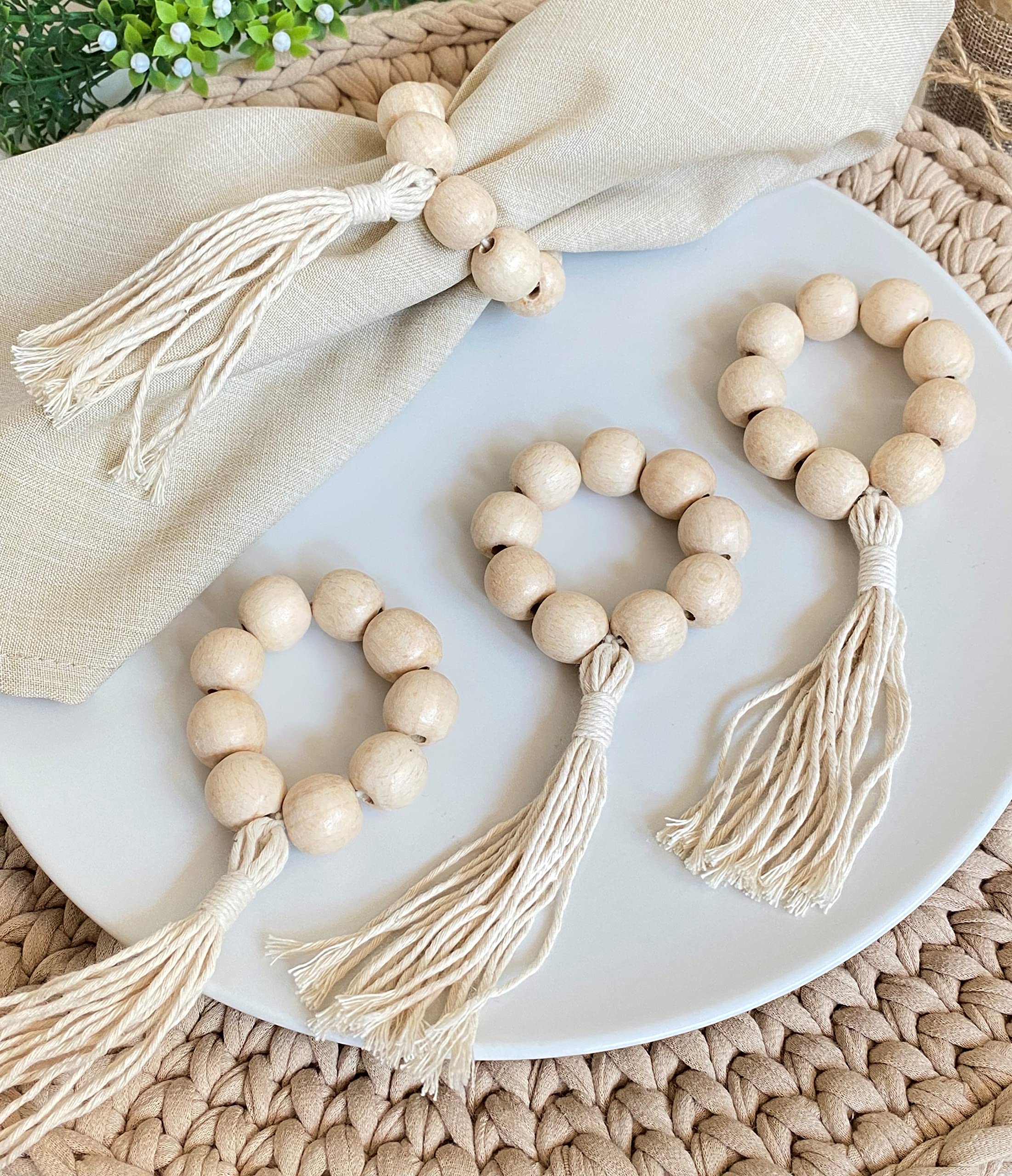 LEBEJUA Handmade Napkin Ring with Wood Beads & Jute Twine - Affordable Rustic Wooden Napkin Ring Holder for Table Decoration  Boho Style Farmhouse Napkin Rings  Napkin Rings Set of 6