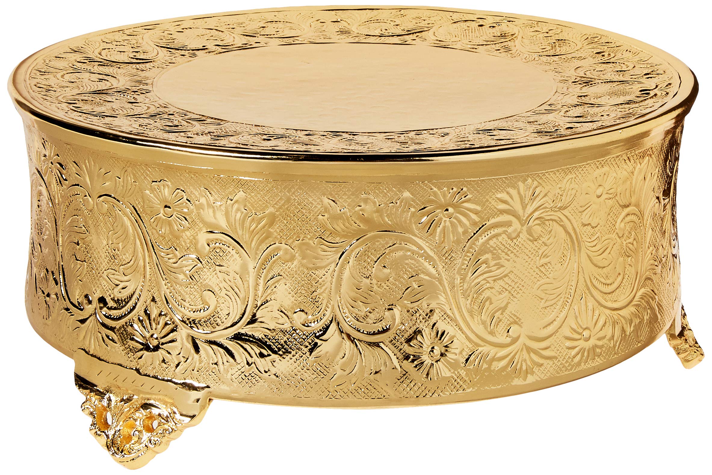 Elegance Round Ornate Wedding Cake Stand, 14'', Gold
