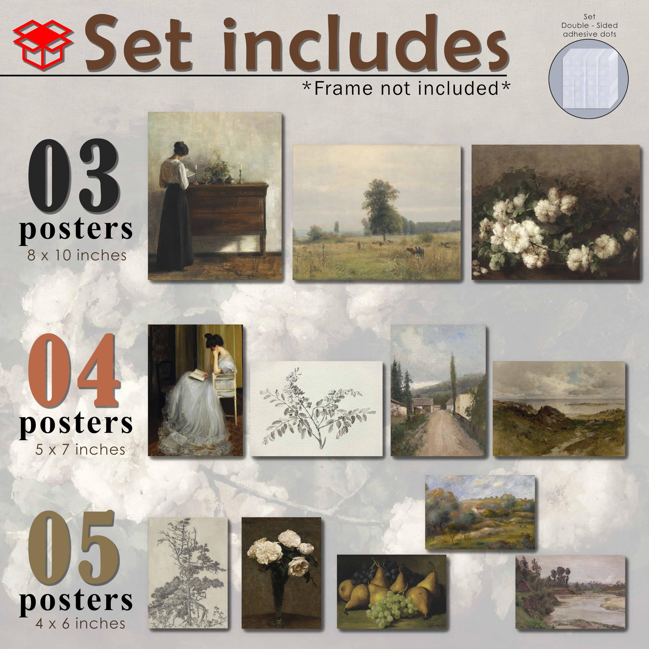 Lanchi95 12 Pcs Vintage Wall Art Decor, Vintage Art Prints, Vintage Posters For Room, Moody Gallery Wall Art, Eclectic French Co