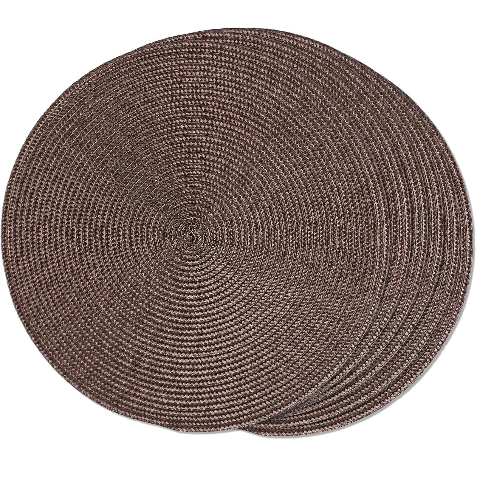 Funwheat Round Braided Placemats Set Of 6 Table Mats For Dining Tables Woven Washable Non-Slip Place Mats 15 Inch (Brown, 6Pcs)