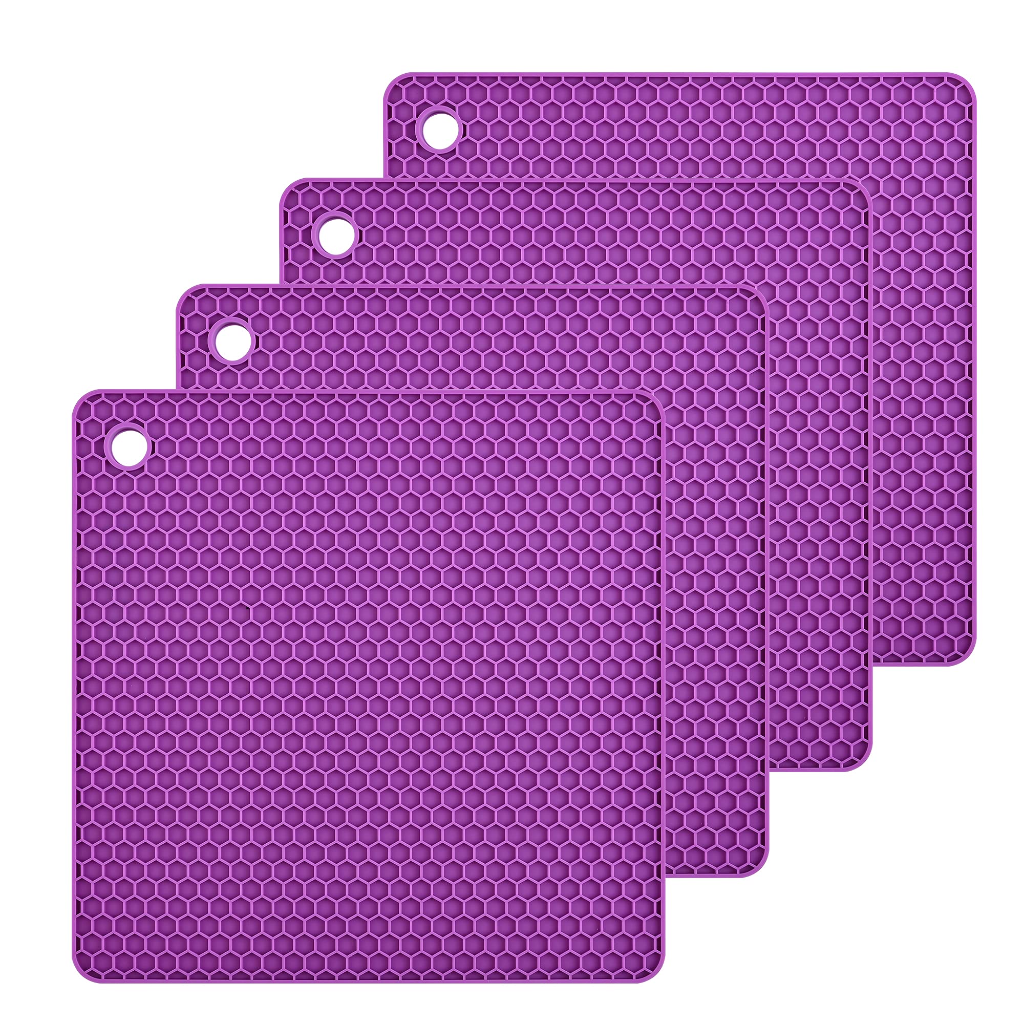 Smithcraft Silicone Trivet Mat Pot Holder for Countertop Pads Heat Resistant Table Placemats 4 Pack,Size:7.5x7.5 Inch, Color:Pur