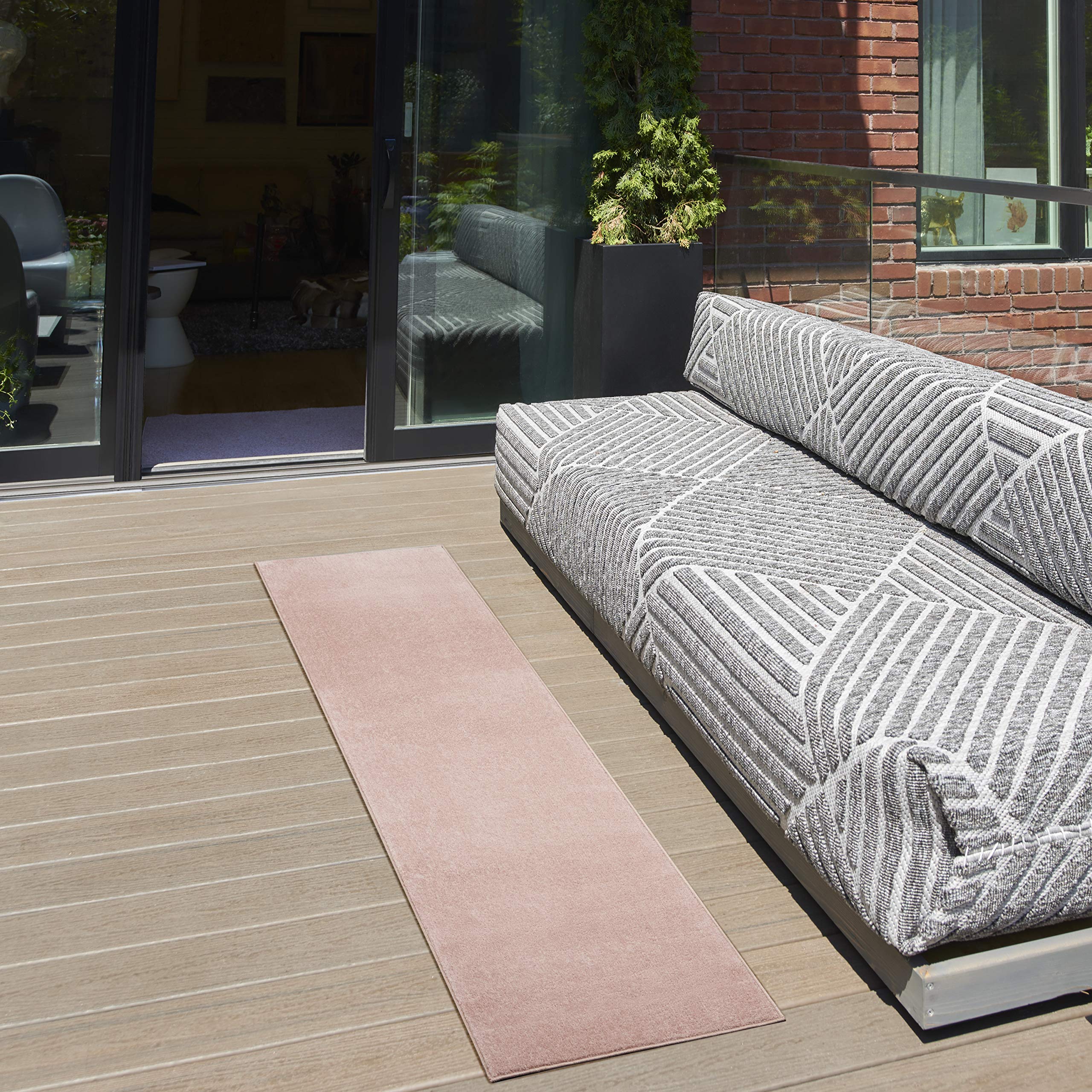 Nourison Home Essentials Indoor/Outdoor Pink 22 x 76 Area-Rug, Easy-Cleaning, Non Shedding, Bed Room, Living Room, Dining