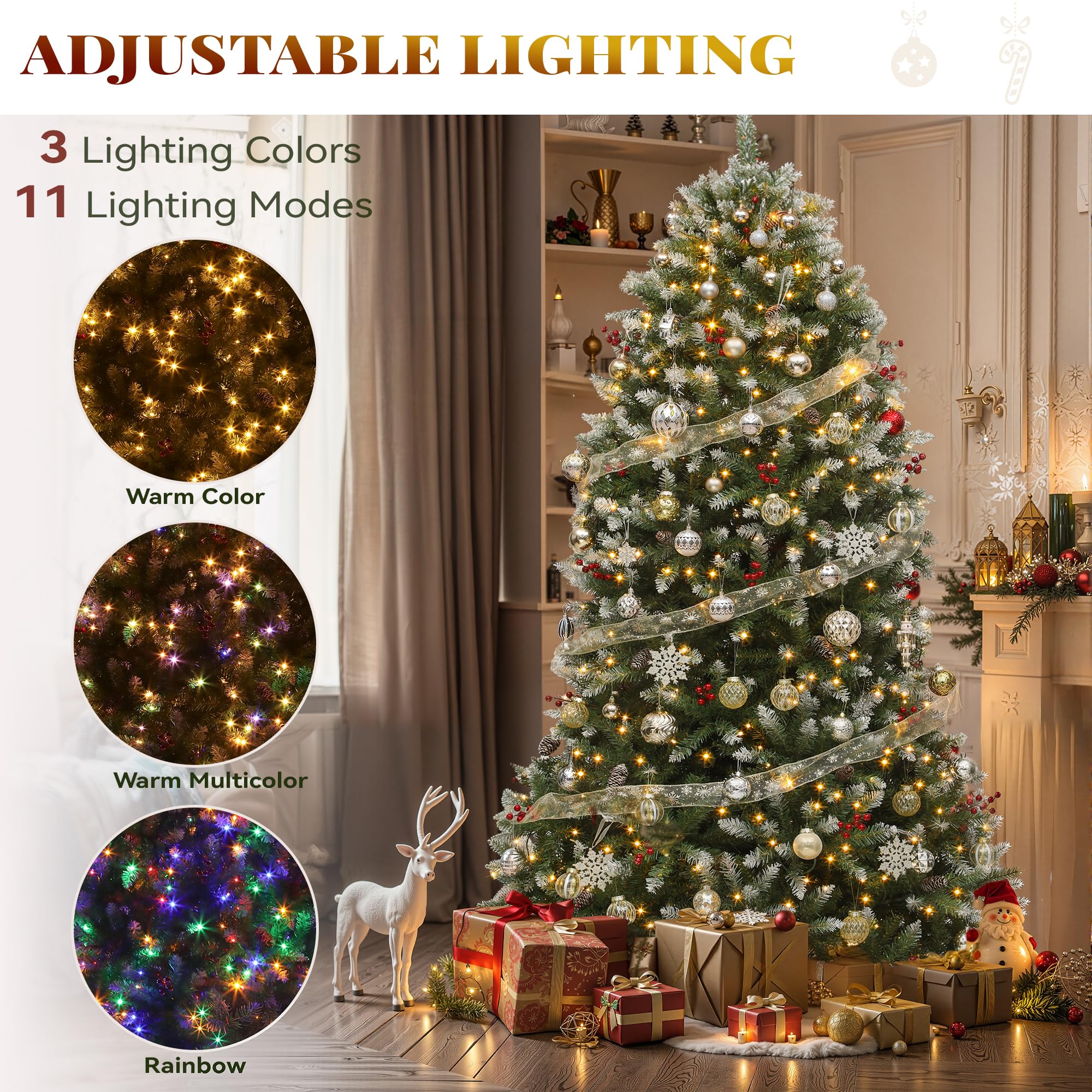 YITAHOME 6FT Prelit Frosted Green Artificial Christmas Tree with Remote, Pre-Decorated Christmas Tree w/ 1838 Tips, 80 Pine Cone