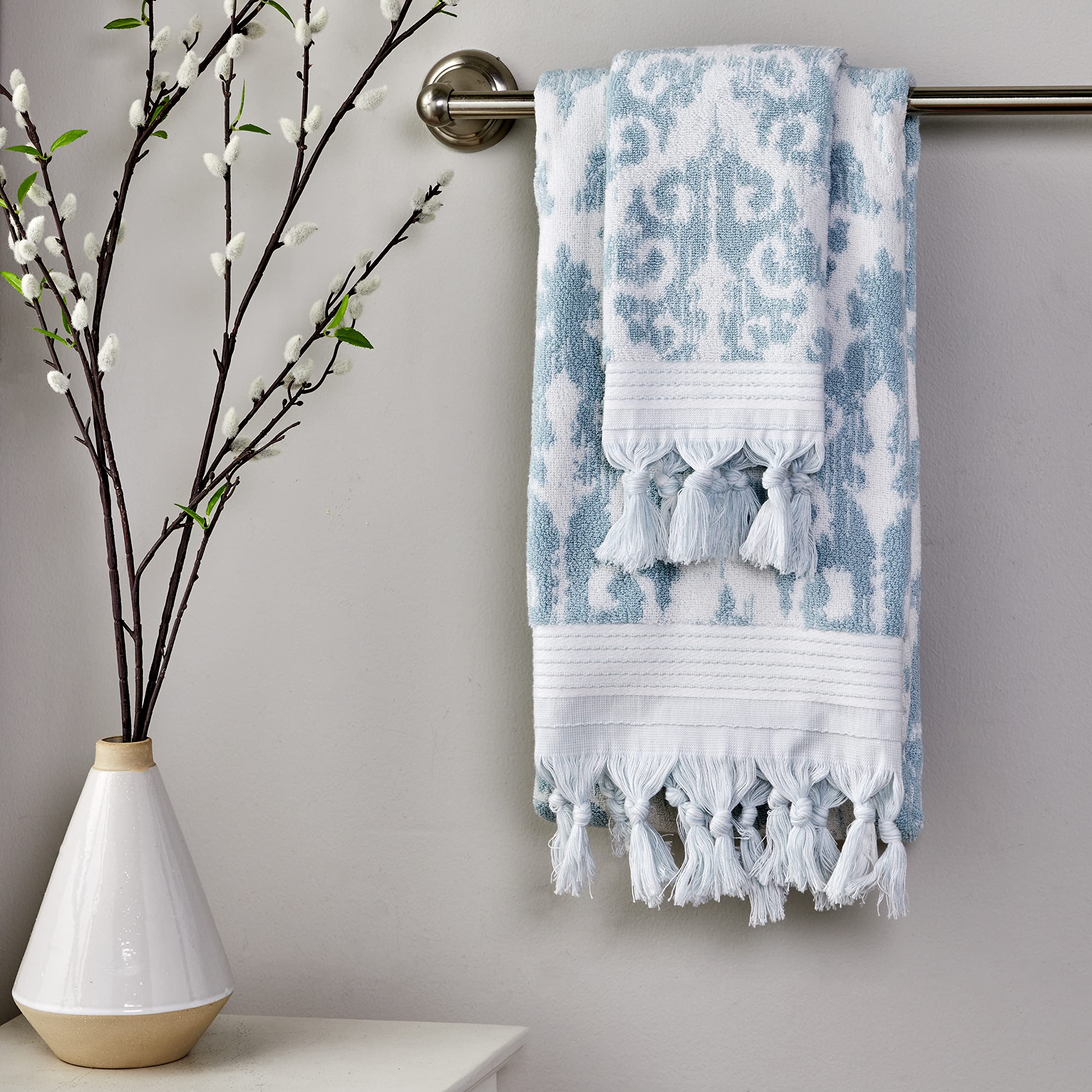 Skl Home Mirage Fringe 100% Turkish Cotton Hand Towel Set, Aqua