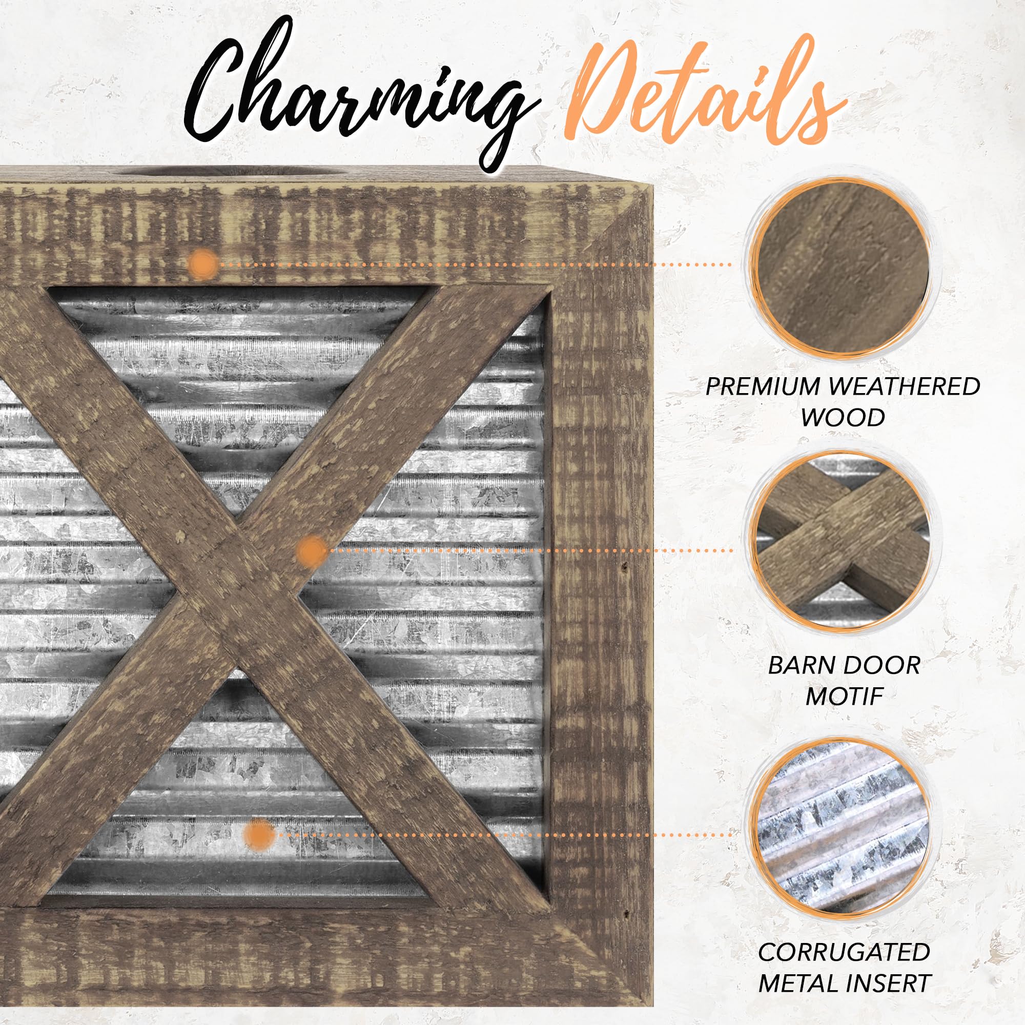 Autumn Alley Barn Door Rustic Square Tissue Box Cover  Farmhouse Bathroom Accessories  Rustic Bathroom D?cor Tissue Holder  Wood Tissue Box Cover with Galvanized Decor