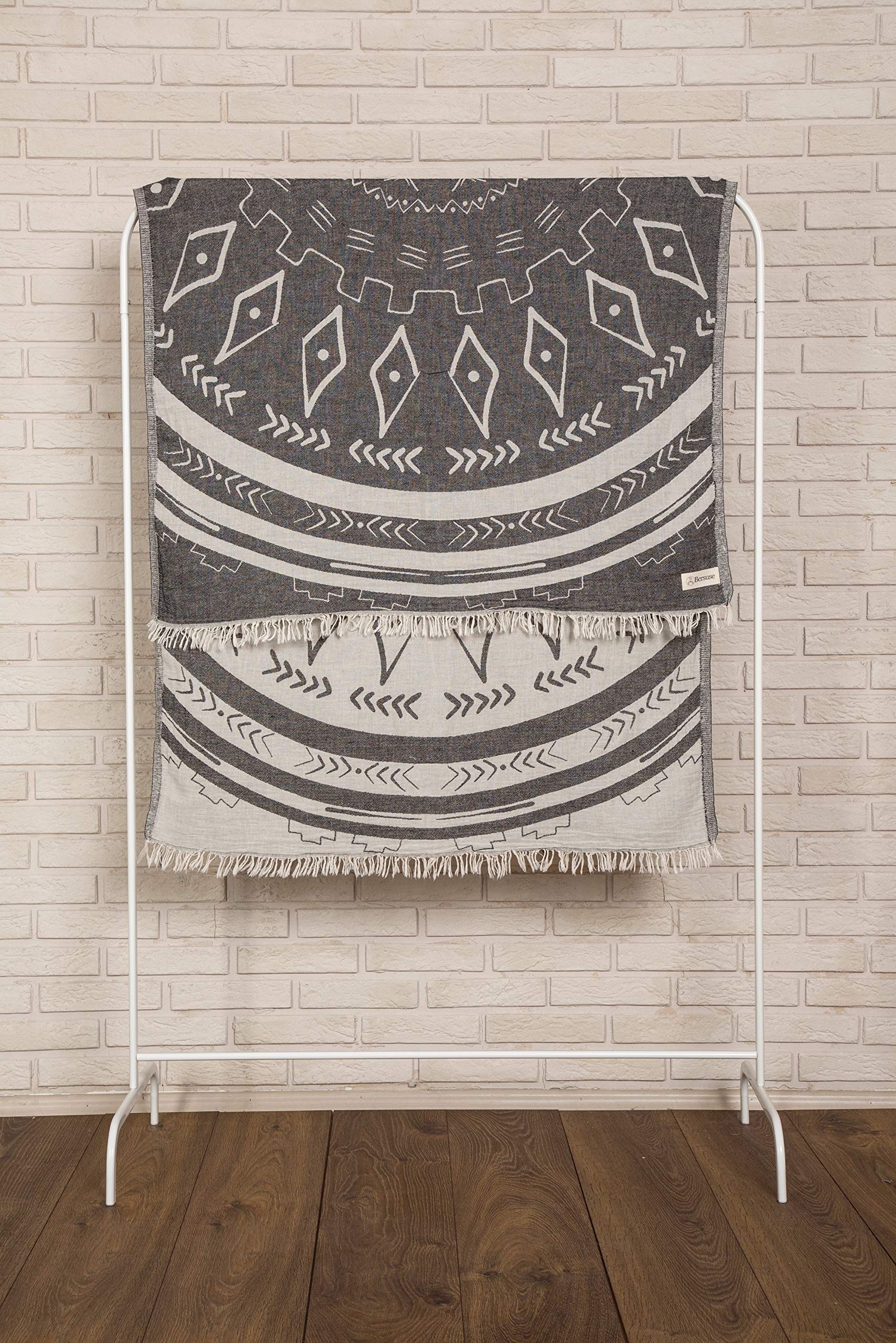 Bersuse 100% Cotton Kona Turkish Towel Beach Towel Bath Towel Dual Layer Peshtemal Beach Blanket Beach Essentials - 37X70 Inches