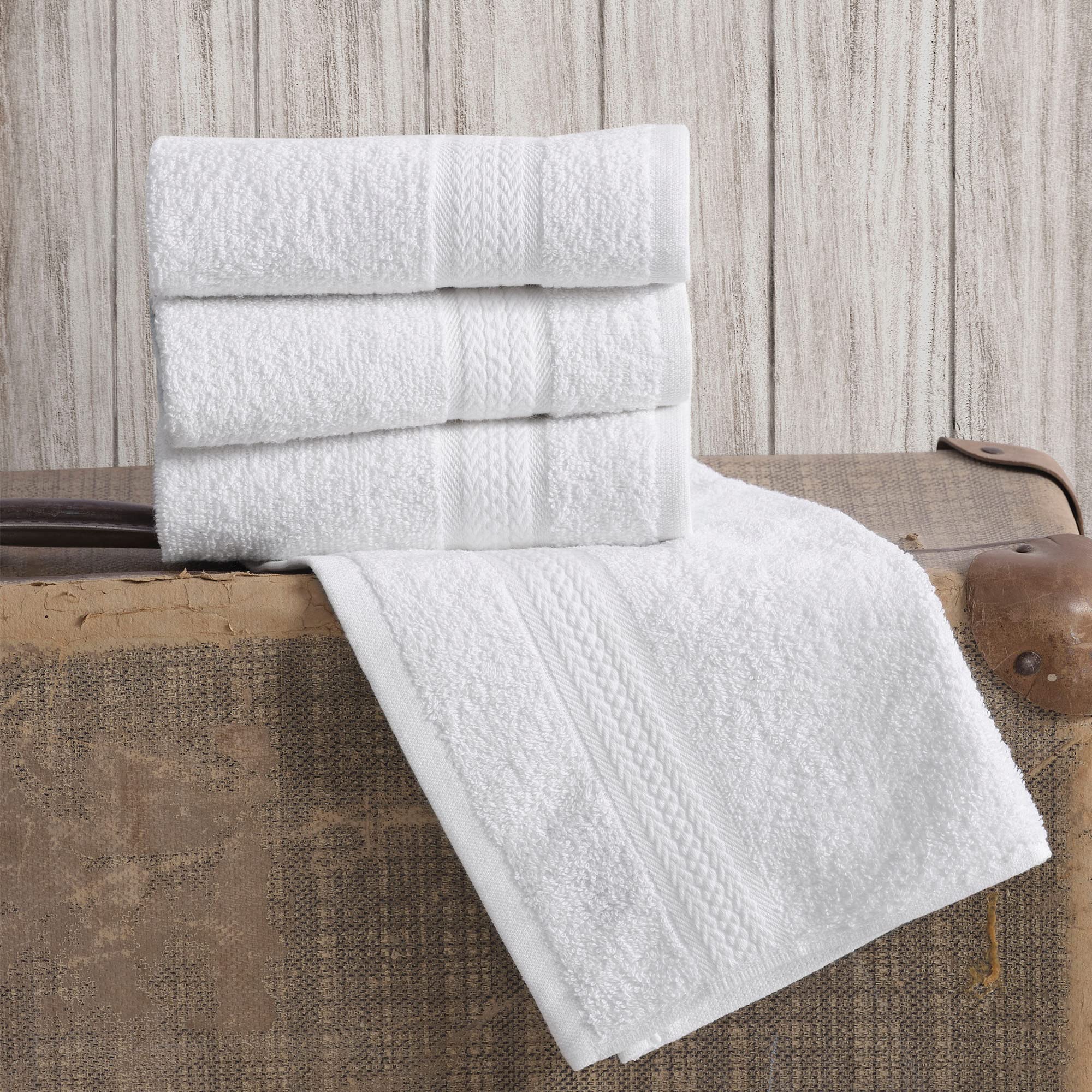 REGAL RUBY 4 Pieces White Washcloths Bath Linen Set Quick-Dry  Highly Absorbent  Soft Feel Towels  Premium Quality Flannel Face Cloths