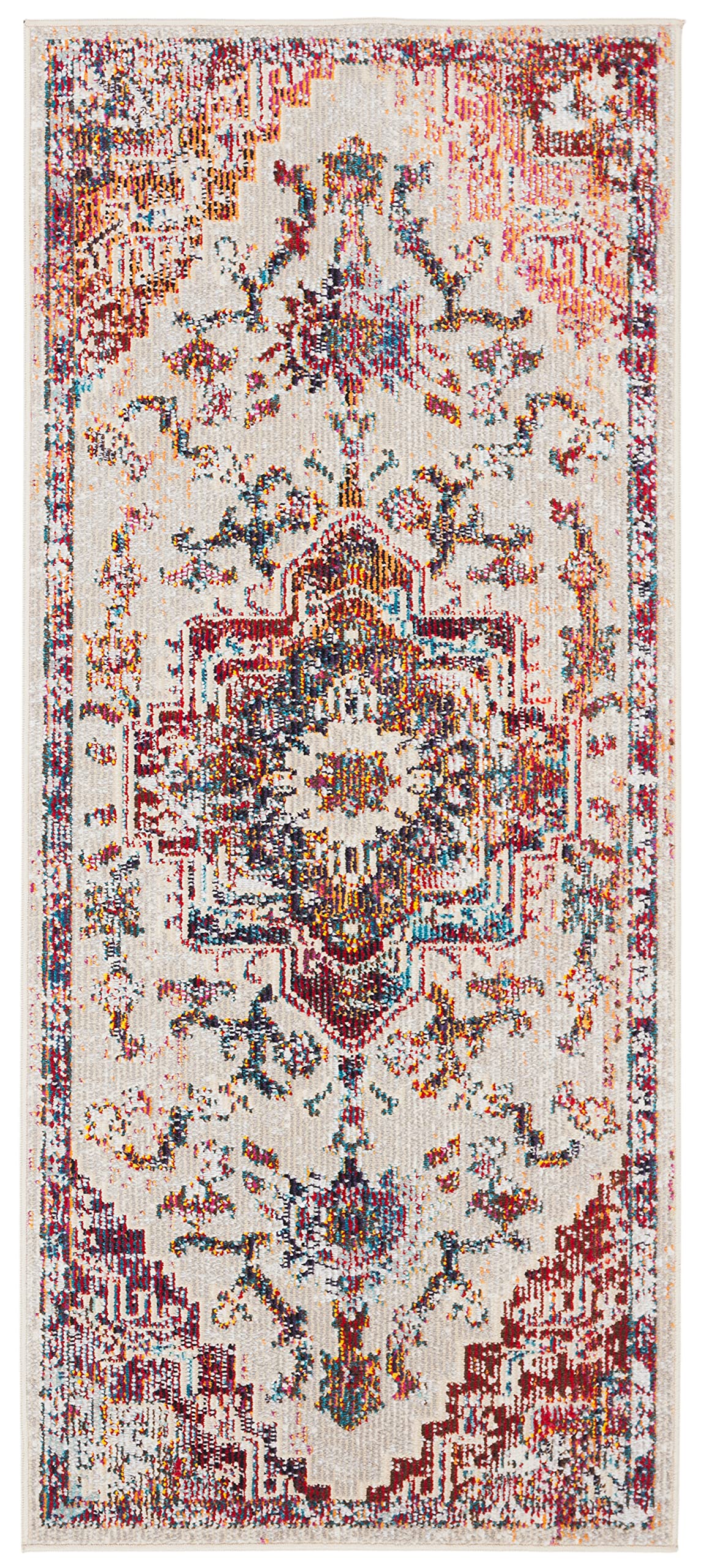 SAFAVIEH Crystal Collection Accent Rug - 22 x 5, Light Blue & Burgundy, Boho Chic Design, Non-Shedding & Easy Care, Ideal for 