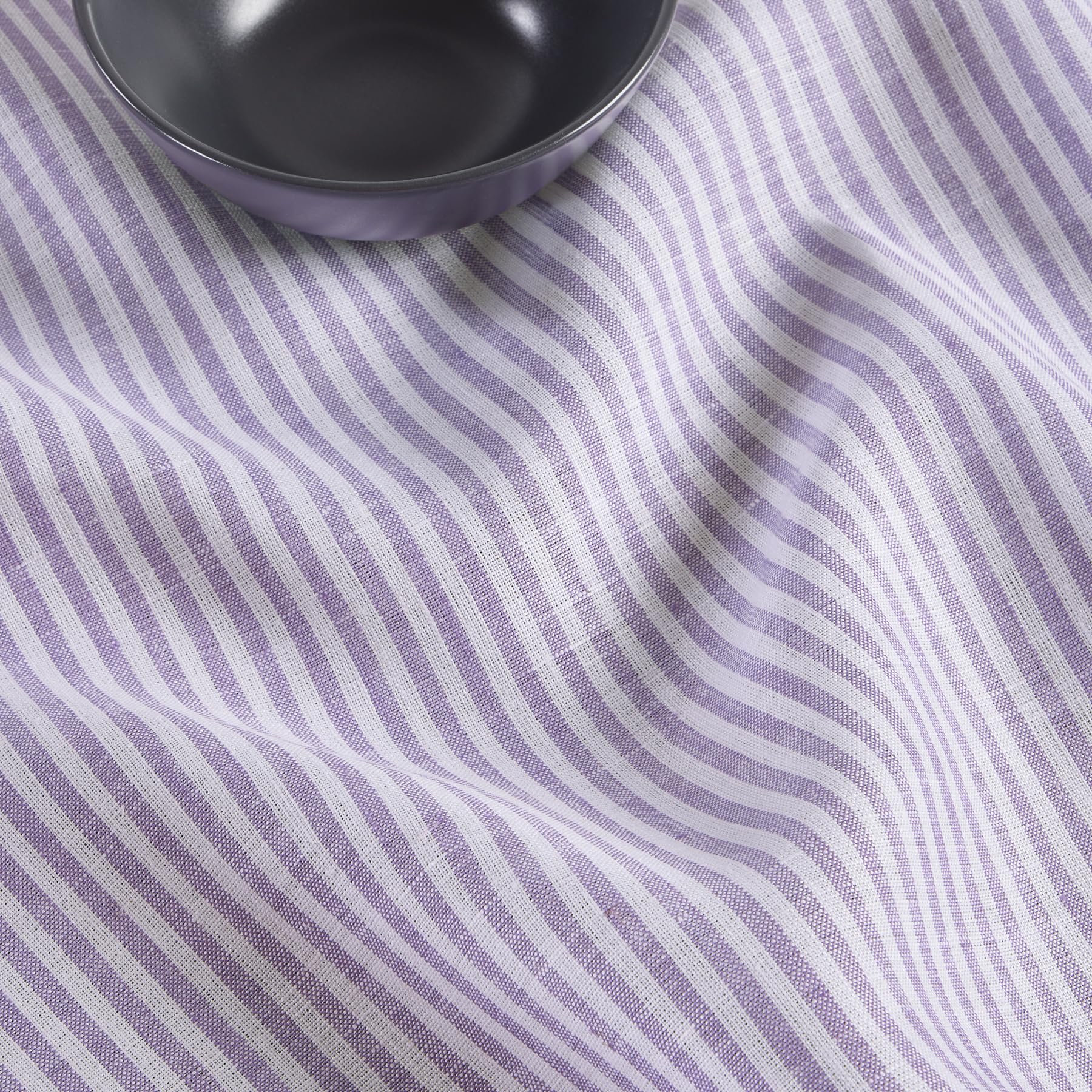 Solino Home Stripe Linen Placemats 19'' L X 14'' W Inch - 100% Pure Linen Lavender And White Cloth Placemats Set Of 4 - Narrow S