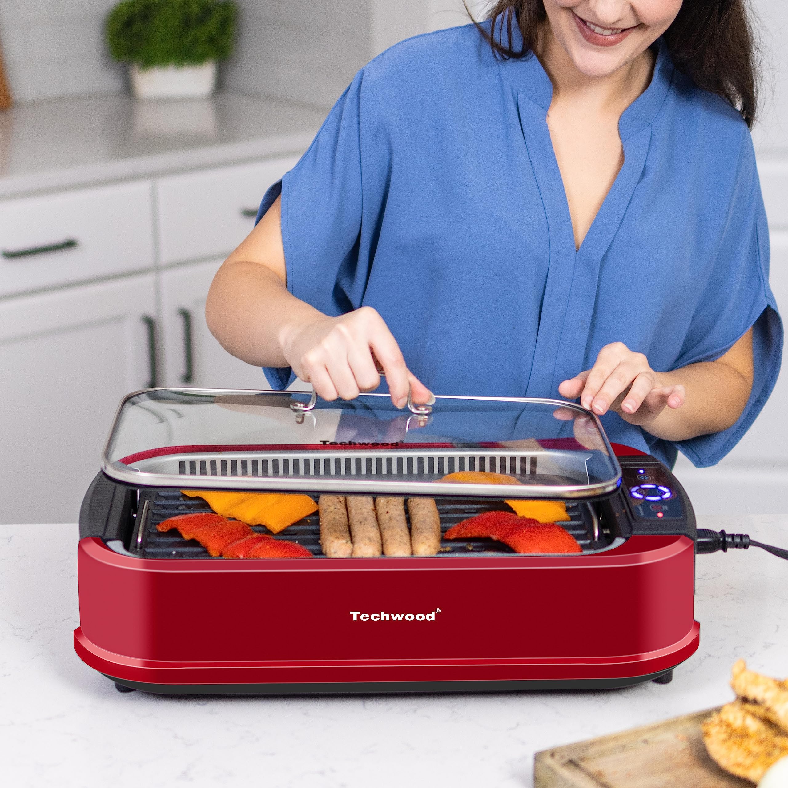 Techwood Indoor Smokeless Grill, 1500W Electric Bbq Grill And Non-Stick Grill Plates With Temperature Control, Removable Drip Tr
