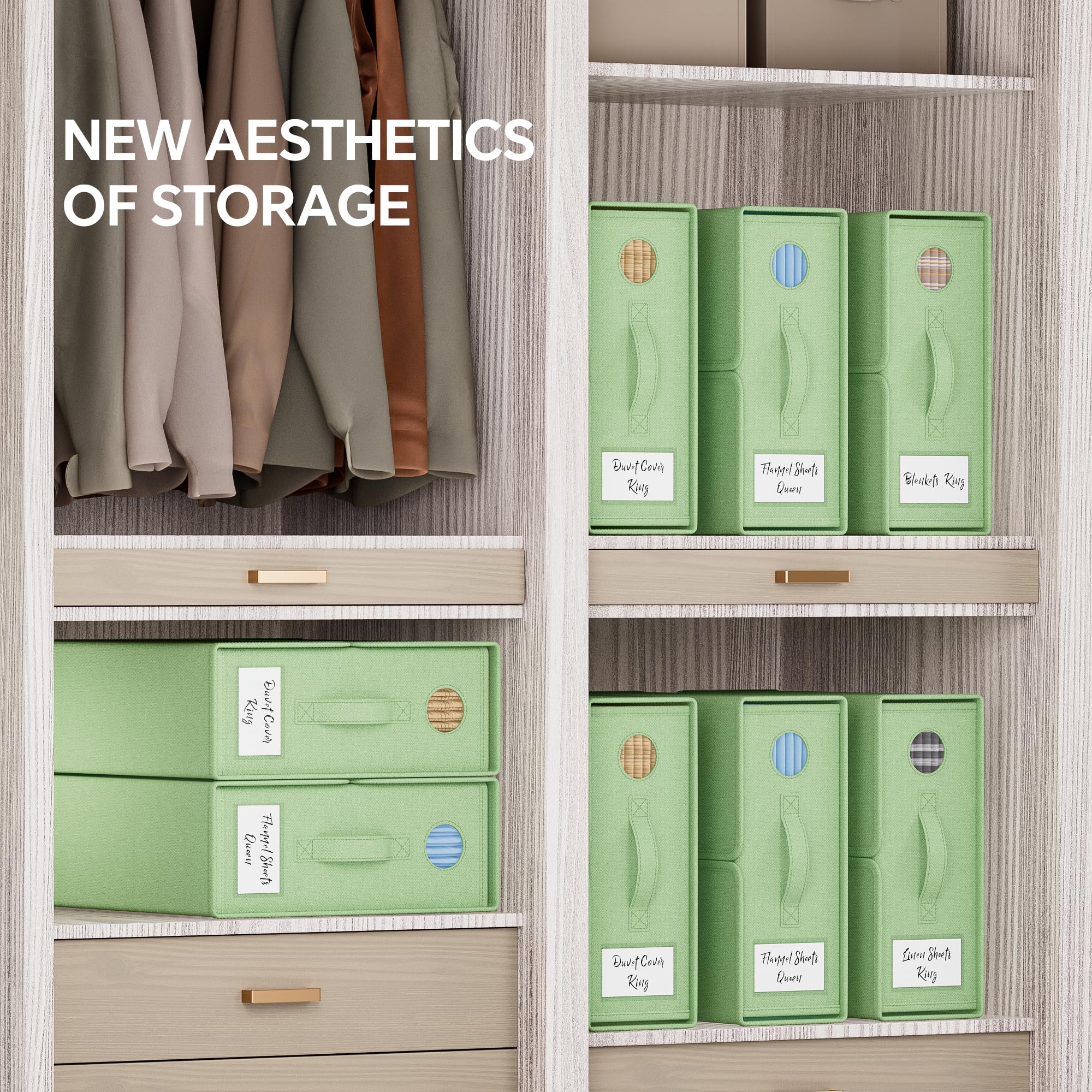 TRZZ Sheet Organizers and Storage, 4-Pack, Queen/King Size (Green), Foldable Sheet Set Organizer, Fabric Storage Bins for Bed Sh