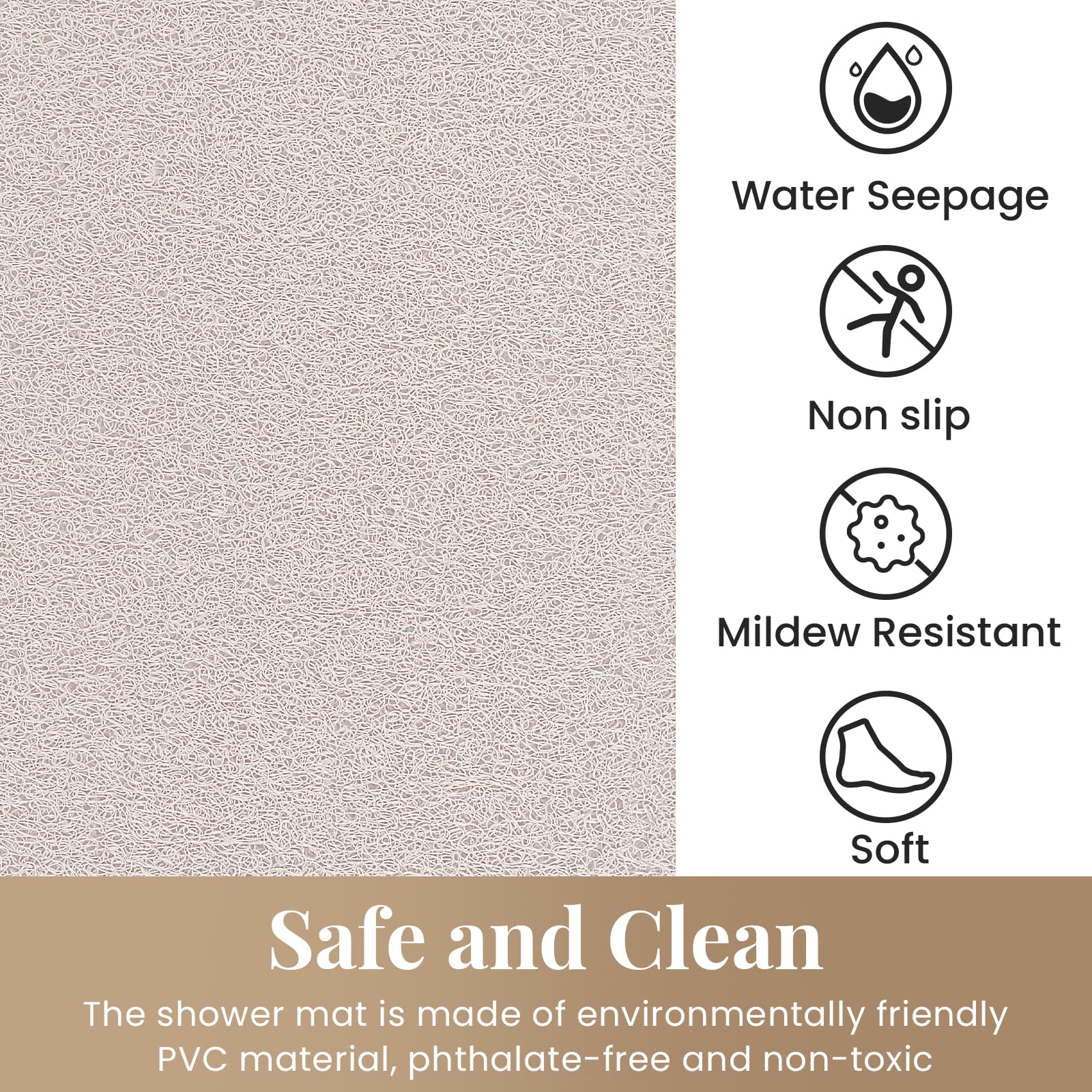 Shower Mat Bathtub Mat Non-Slip,24X16 Inch, Soft Tub Mat With Drain,Pvc Loofah Bath Mat (Phthalate Free) For Tub And Bathroom,Qu