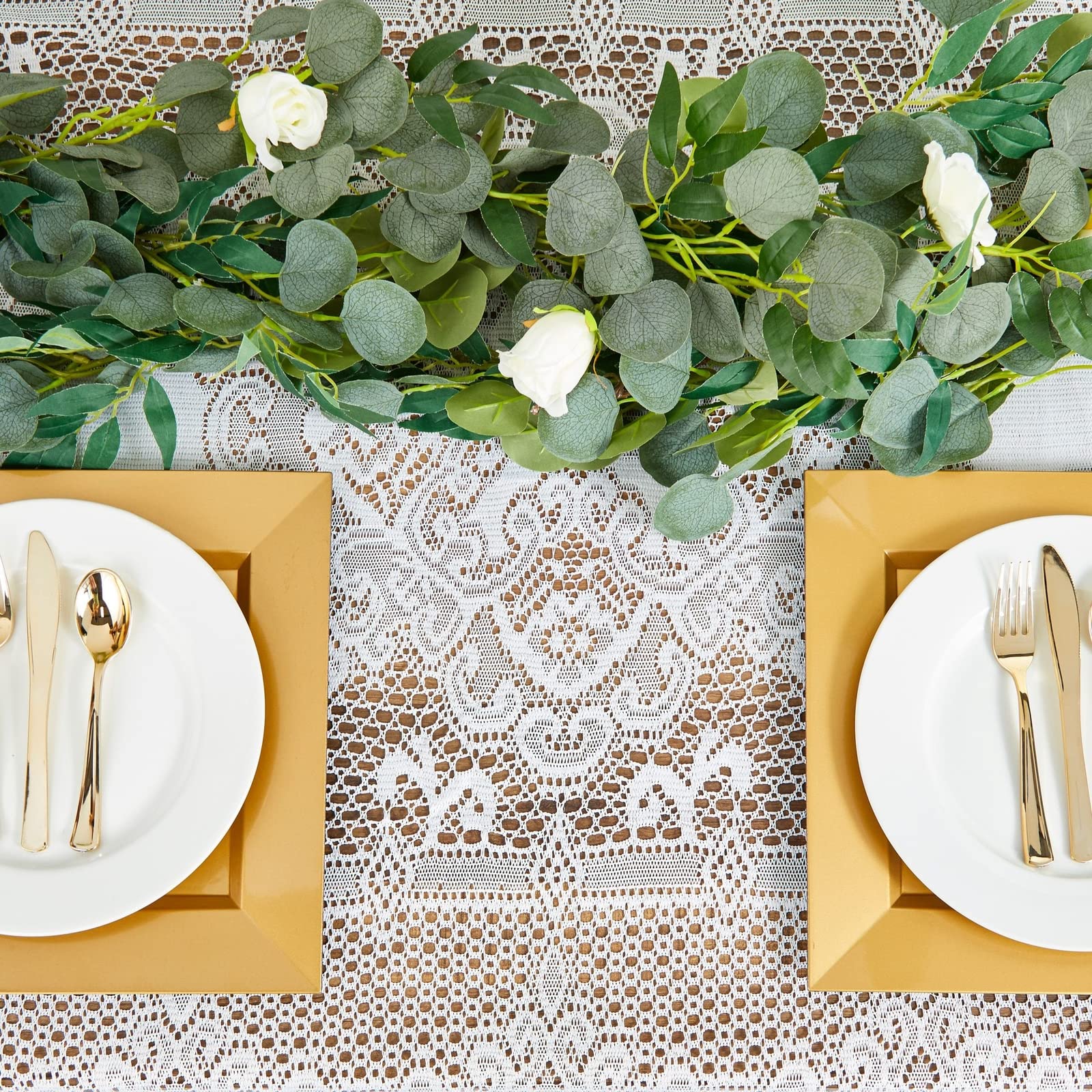 Juvale White Lace Tablecloth For Rectangular Tables, Vintage-Style Wedding Table Cloths For Reception, Dinner Party, Baby Shower