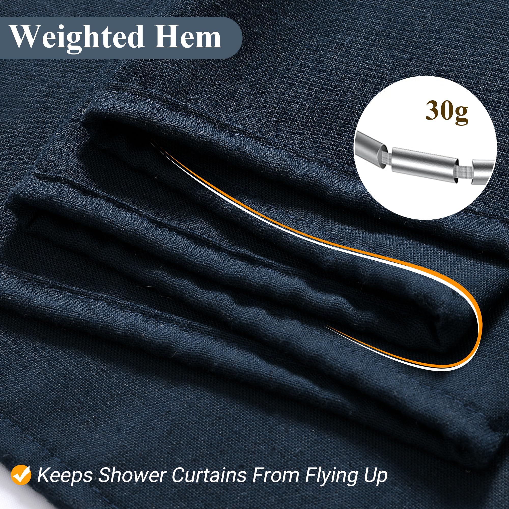 Naturoom Navy Blue Shower Curtain For Bathroom, Linen Textured Weighted Hem Cloth Shower Curtain Set With Hooks, Simple Hotel Lu