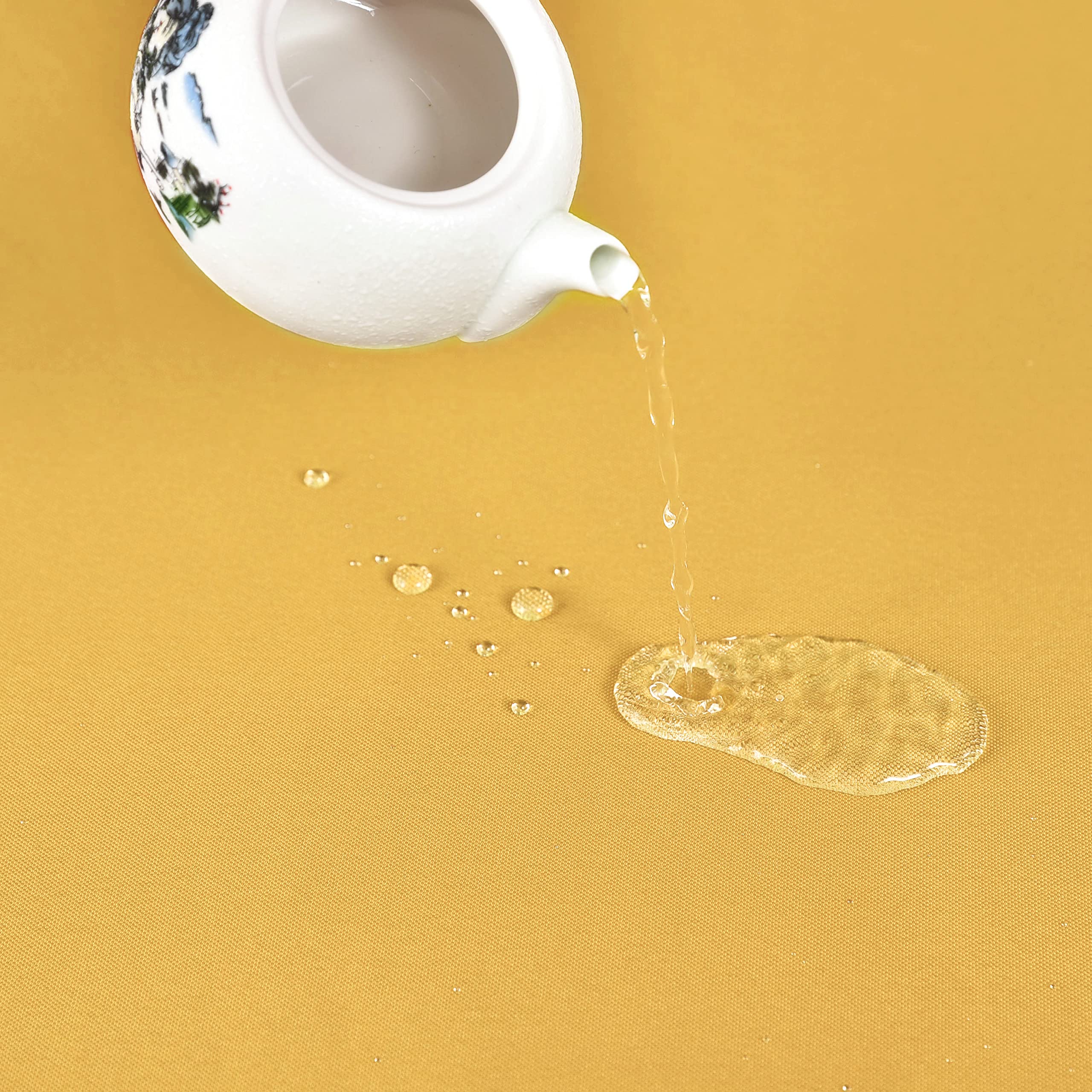Meanmoy Gold 210 Gsm Water & Stain Resistant Round Tablecloth For Circle Table - Solid 60 Inch Table Cloth Cover In Wrinkle Free