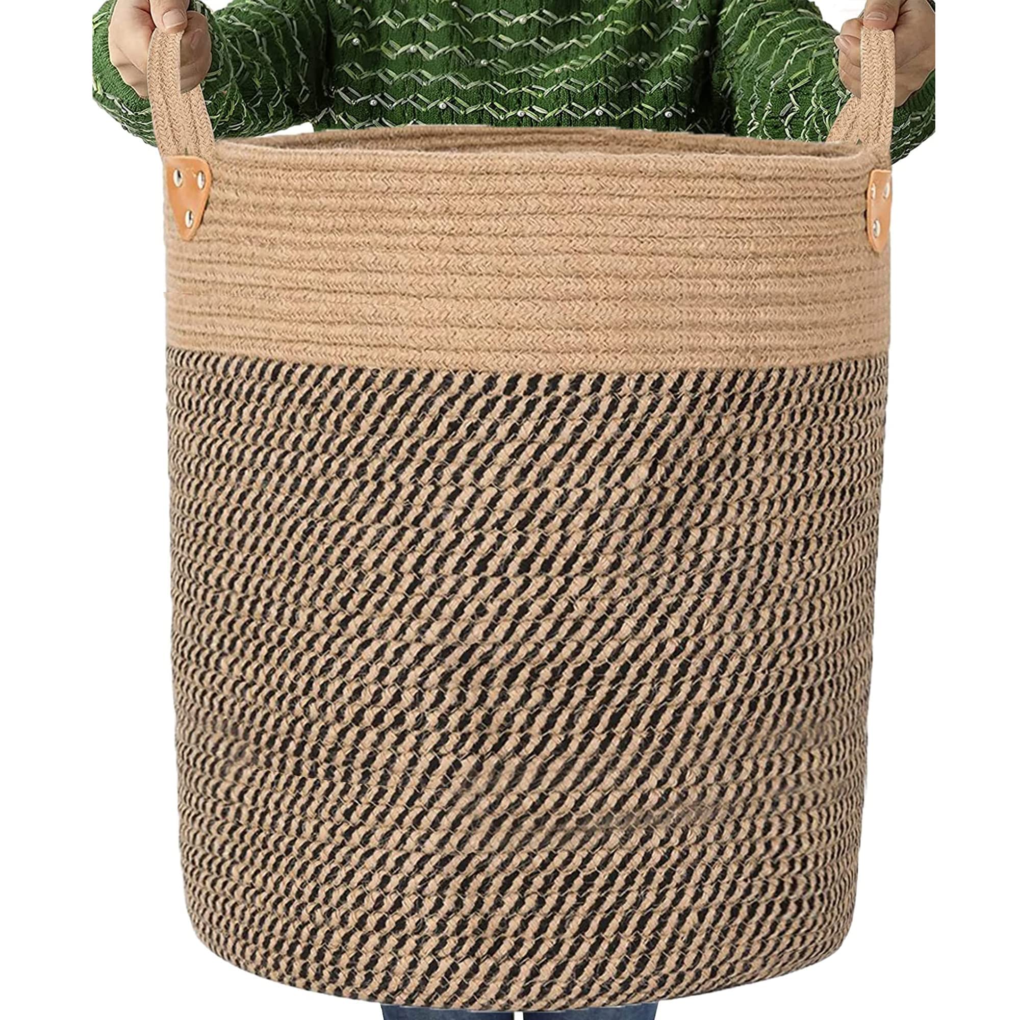 Jute Laundry Hamper Large Woven Rope Storage Basket With Handles 20' Height Tall 83L,Laundry Basket Decorative Basket For Living