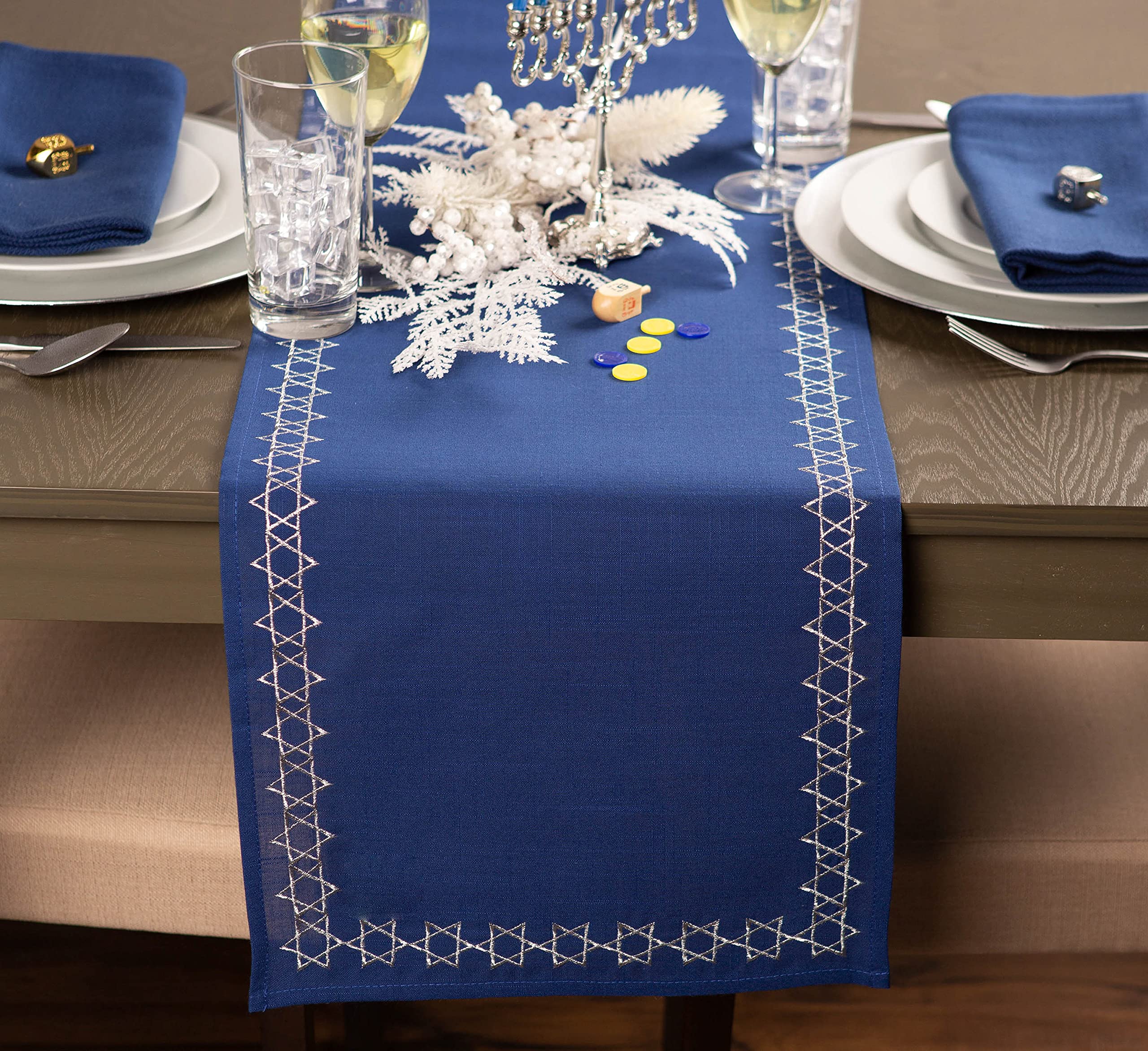 DII Hanukkah Table Runner, 14x108", Polyester, Star of David Design, Model 5975