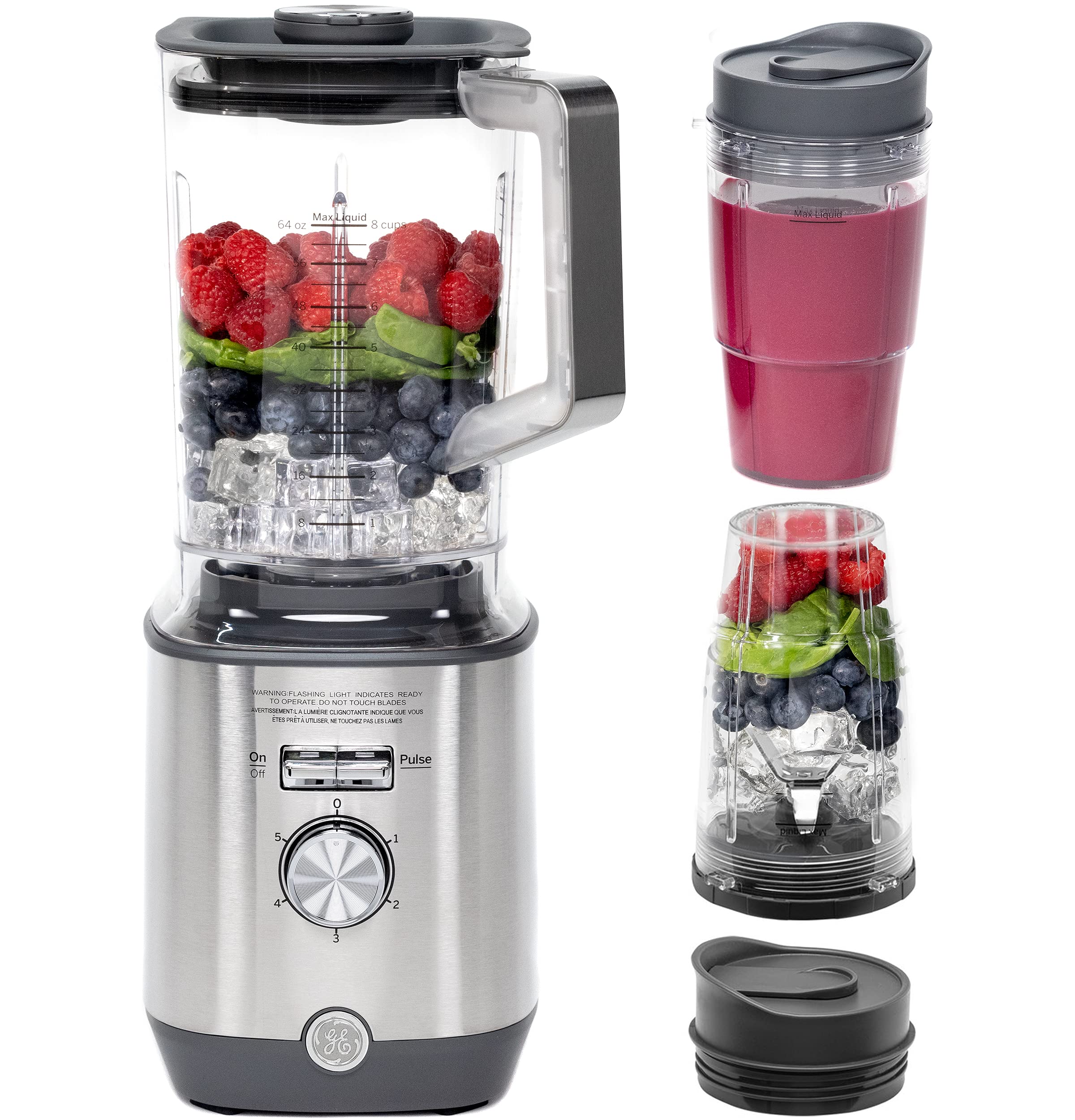 Ge 5-Speed Blender + (2) 16 Ounce Blender Cups | Kitchen Essentials Blender For Shakes, Smoothies & More | Large 64 Oz Tritan Ja