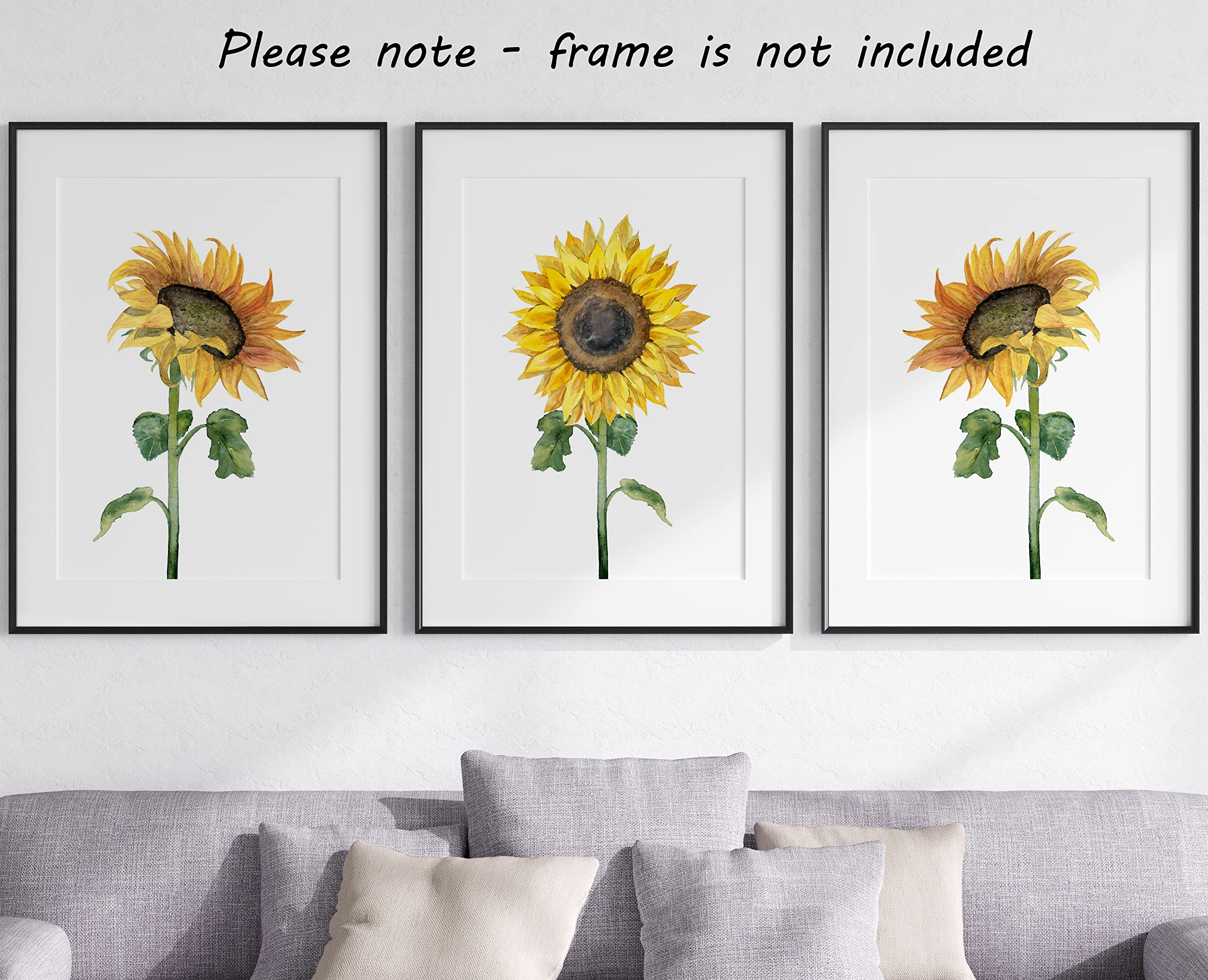 Sunflowers Wall Art Set Of 3 Unframed Prints, Plant Home Decor, Living Room Bedroom Poster Home Decor, Yellow And Green (8X10)