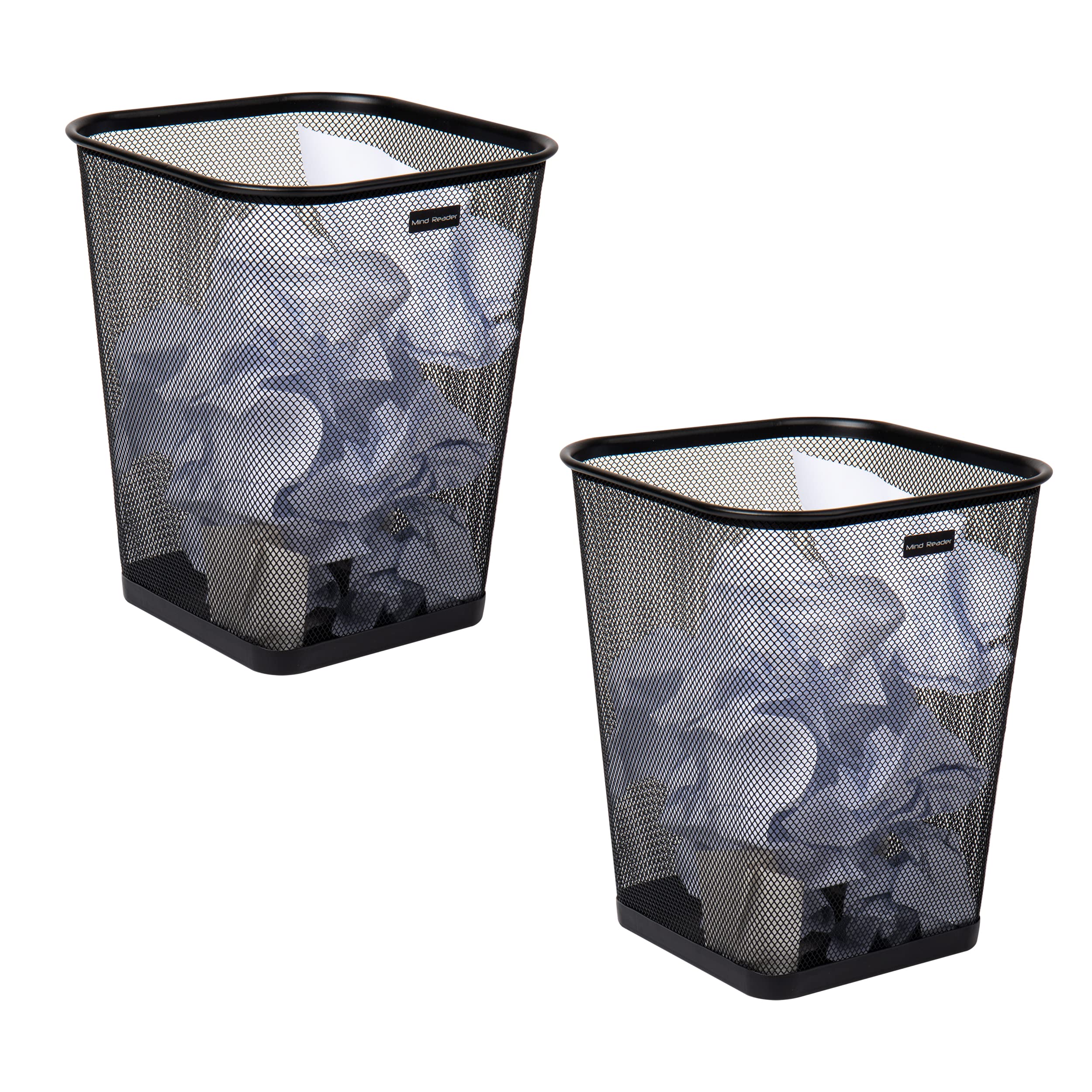 Mind Reader Mesh Trash Can, Waste Paper Basket, Square, Office, Metal Mesh, 9.75''L X 9.75''W X 12.25''H, Set Of 2, Black
